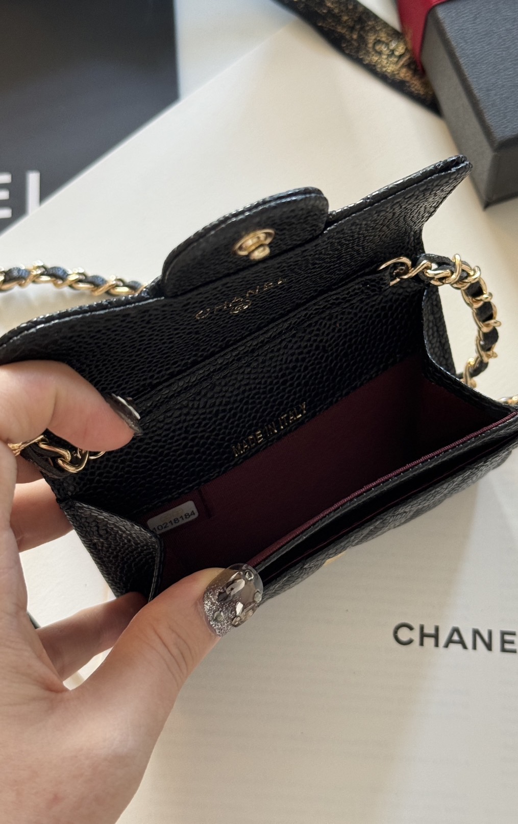 CHANEL mini wallet on chain crossbody กระเป๋าสตางค์พร้อมสายโซ่ หนังแท้ เกรดออริจินอล 1:1 สลับแท้