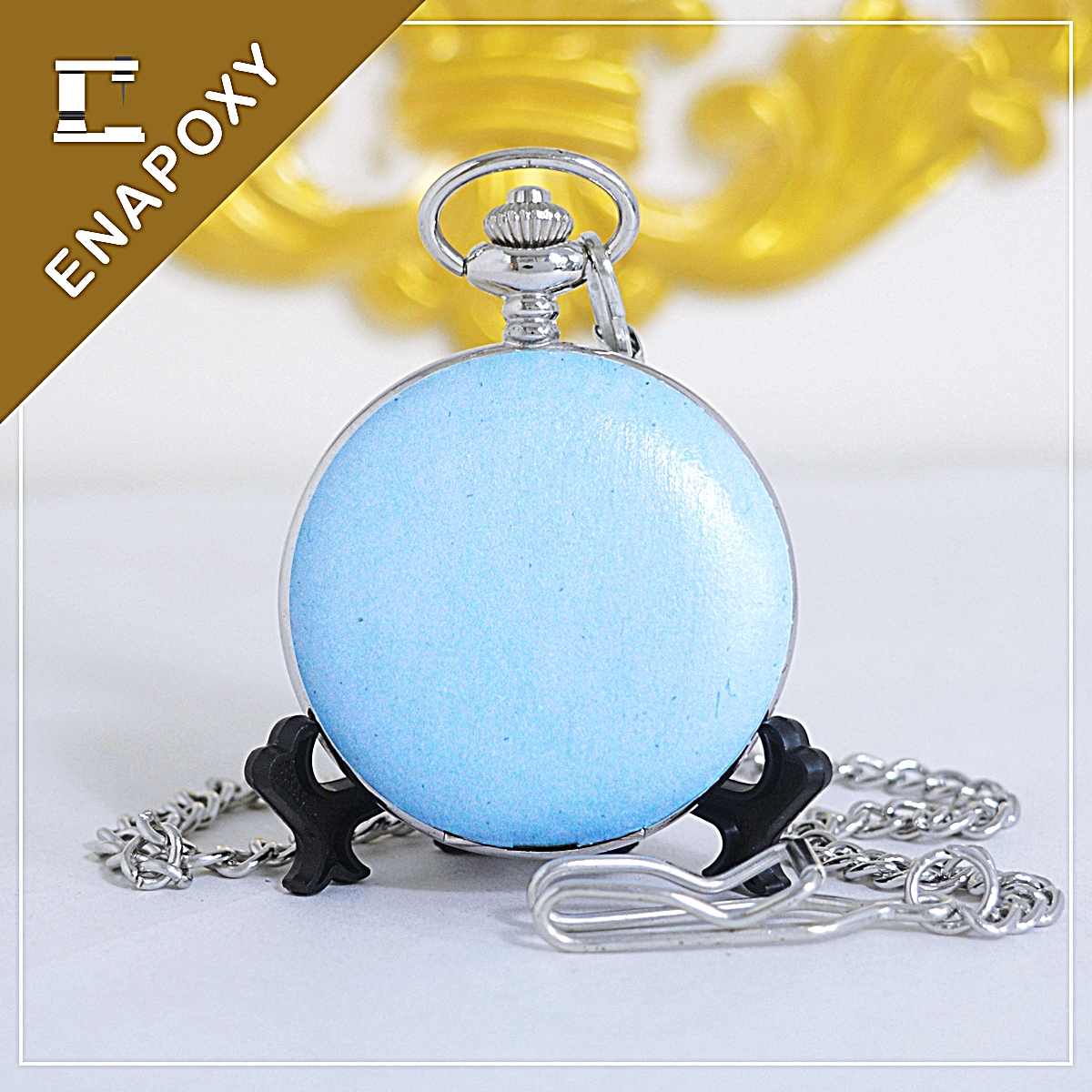 นาฬิกาพก ดีไซต์ Light Blue ฟ้าอ่อน (4.7ซม.) มี 2 ระบบ