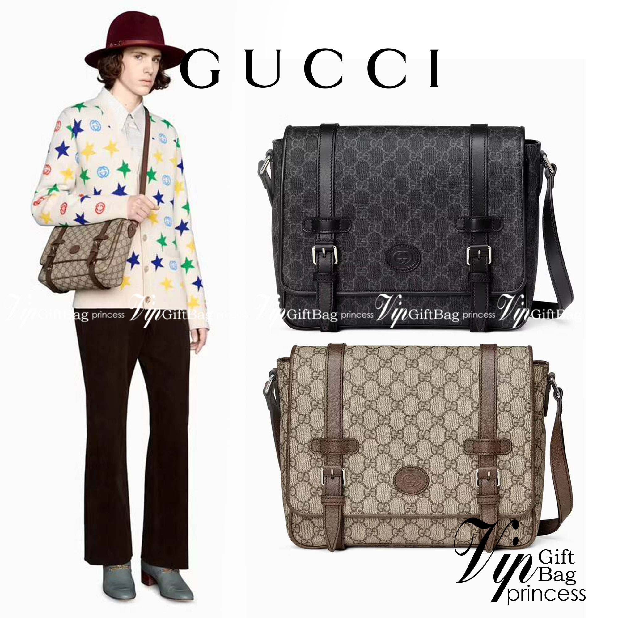 Gucci GG Supreme messenger bag GC MESSENGER VINTAGE BAG กระเป๋าสะพายข้างทรงแมสเซนเจอร์ ย้อนยุค ลุคผู้ดีแบบลูกคุณ ดีไซน์ unisex ใช้ได้ทั้งชายและหญิง พรีเมี่ยมกิ๊ฟวีไอพี วัสดุหนังแคนวาส ใช้งานง่ายด้วยฝาเปิดกระดุมแม่เหล็ก ด้านหลังมีช่องเก็บของจุกจิกได้ ภายใน