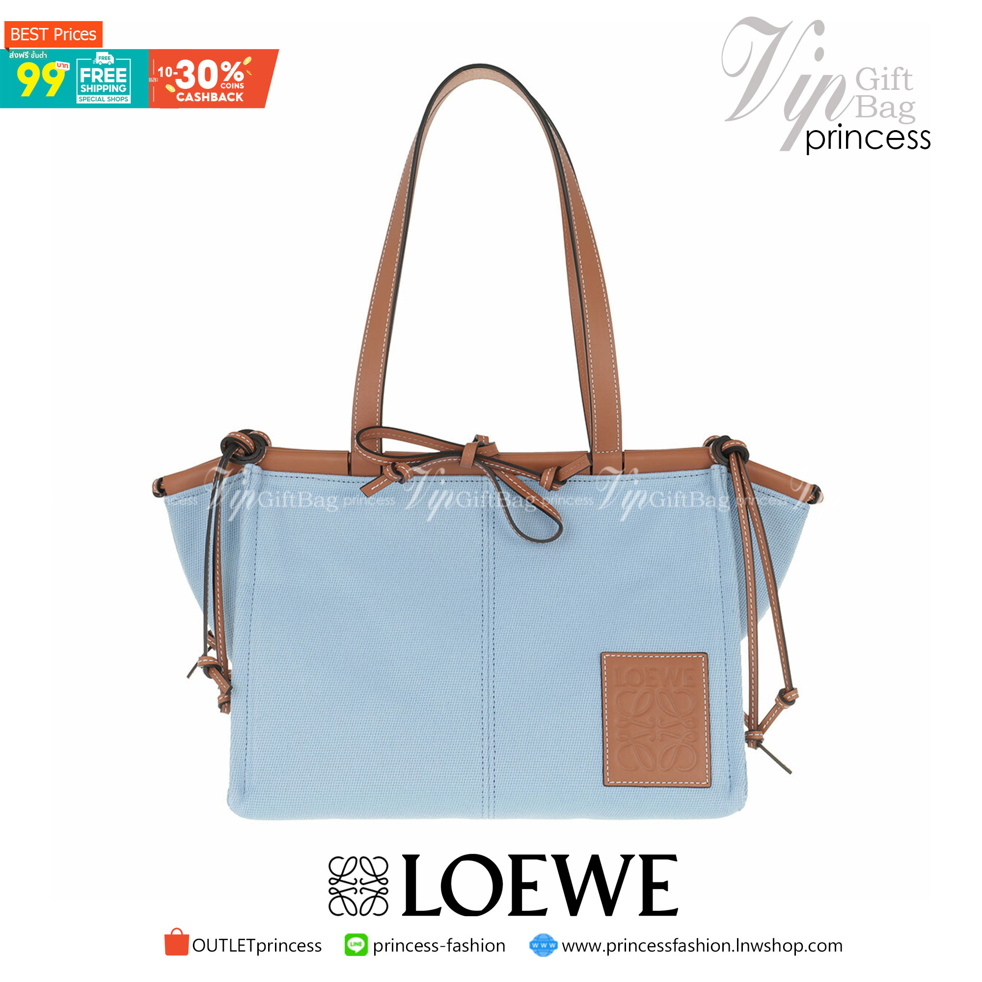 VIP GIFT 】LOEWE Small Cushion Tote Bag Leather Light Blue งานสวยมากๆทำจากผ้าแคนวาสอย่างดี พร้อมสายสะพายหนังแท้ใช้งานได้ทนทานมากๆ ด้านหน้าปักหนังปั้มโลโก้แบรนด์สวยหรู ทรงใบใหญ่ สะพายไหล่ *จุของได้เยอะมาก สามารถใส่ NOTEBOOK IPAD ได้สบายค่ะ น้ำหนักกำลังดี มา