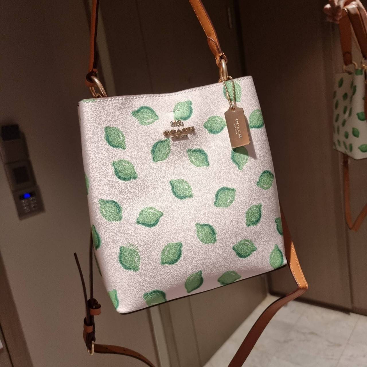 OUTTLET 】COACH 1625 SMALL TOWN BUCKET BAG WITH LIME PRINT ต้อนรับปีใหม่ด้วยความสดใส กับรุ่นยอดนิยม กระเป๋าทรงบัคเก็ตไซส์เล็ก ดีไซน์ลวดลายจี๊ดจ๊าด น่าใช้จริงจัง วัสดุหนังแคนวาสเคลือบลาย สวยคมแซ่บมากๆ เปิด-ปิดด้วยกระดุมแม่เหล็กทั้ง 2 ฝั่ง ภายในเป็นช่องโล่ง 