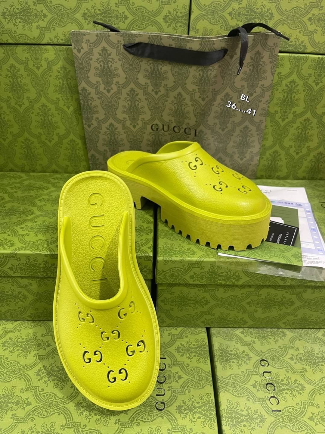 GUCCI platform perforated G sandal / GG Sandel รองเท้า GG เกรดออริจินอล สลับแท้ พร้อมกล่อง ภาพถ่ายจากงานจริง ใช้งานต่างประเทศได้