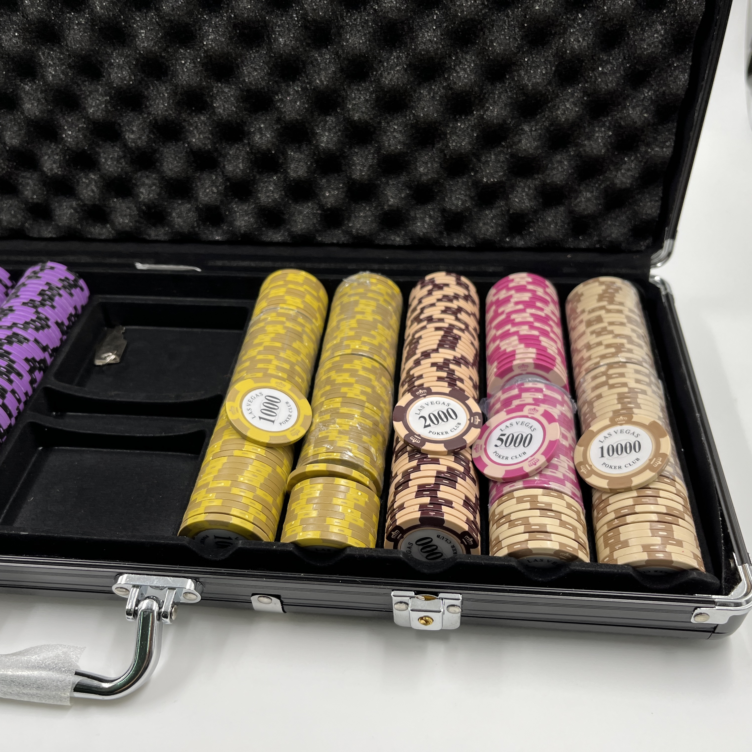 ชุดชิปโป๊กเกอร์เกรดพรีเมี่ยมพร้อมกระเป๋าแบบบางใส่ชิปสีเทาขนาดบรรจุ 500 ชิป ชุด 2