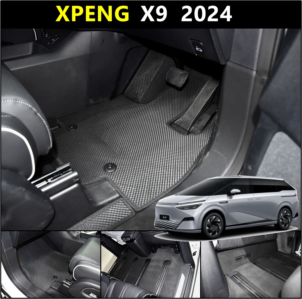 ยางปูพื้นรถยนต์ XPENG X9 2024 พรมลายวาฟเฟิล สีดำ เข้ารูป เต็มคัน