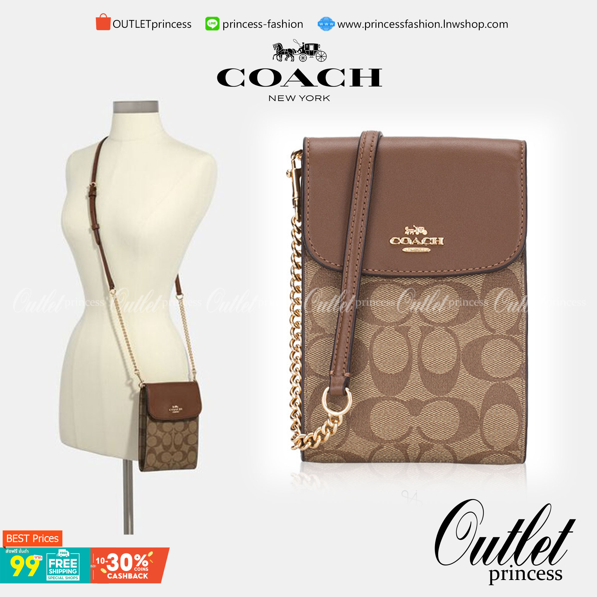 COACH 3051 RACHEL PHONE CROSSBODY IN SIGNATURE CANVAS HOT ITEM!! กระเป๋าสะพาย case phone ต้องมา ให้คุณพกพา gadget ล้ำไปได้ทุกที่ ใส่โทรศัพท์มือถือได้ทุกรุ่น ดีไซน์ใหญ่กว่าเดิม และยังมีช่องเก็บบัตรให้เพิ่มไปอีก ดีไซน์ลายซีคลาสสิค วัสดุหนังแคนวาส เปิด-ปิดด้