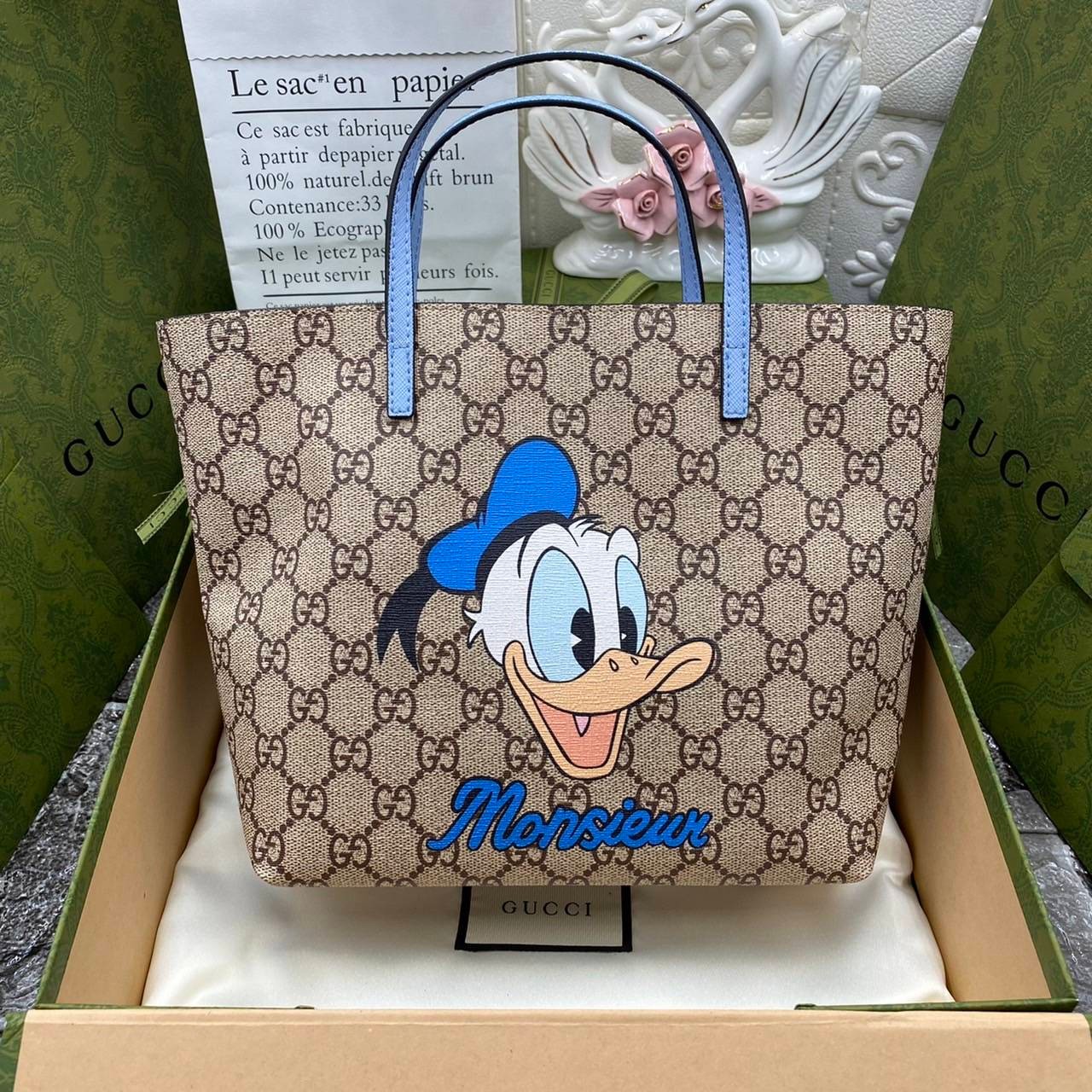 VIP 】Animal-Friendly Gucci Kid GG Supreme Tote Bag งานหนังแท้ทรงตั้งสวย ขนาดกะทัดรัด จุของได้เยอะ ใช้ได้ทั้งเด็กและผู้ใหญ่ น่ารักมากค่ะ **ขายดีตลอดกาล**