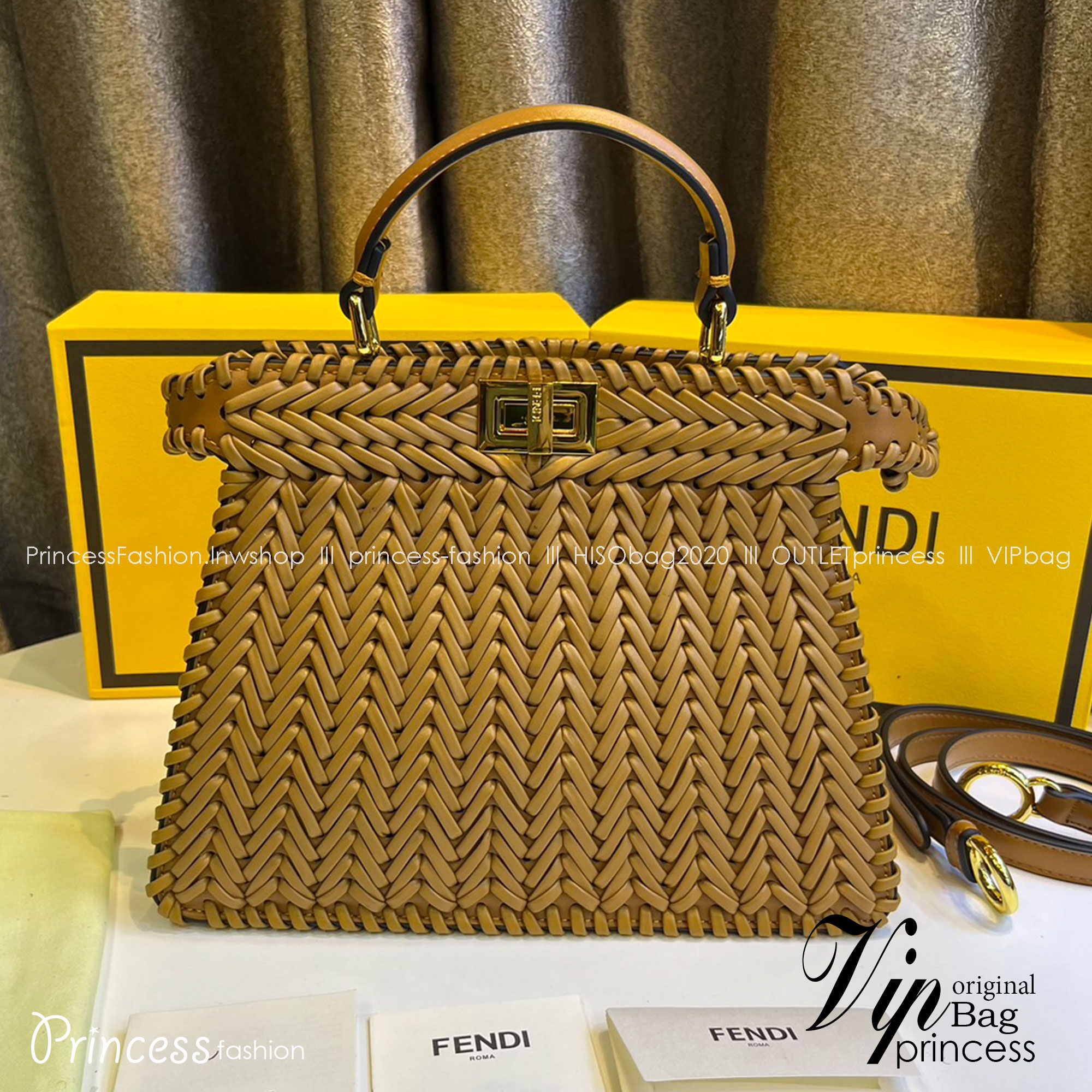 พร้อมส่ง 3 สี FENDI Peekaboo ISeeU Medium interlace leather bag กระเป๋าสะพายดีไซส์สาน ใช้ได้ 2 ด้าน 🧡 เกรดออริจินอล 1:1 สลับแท้