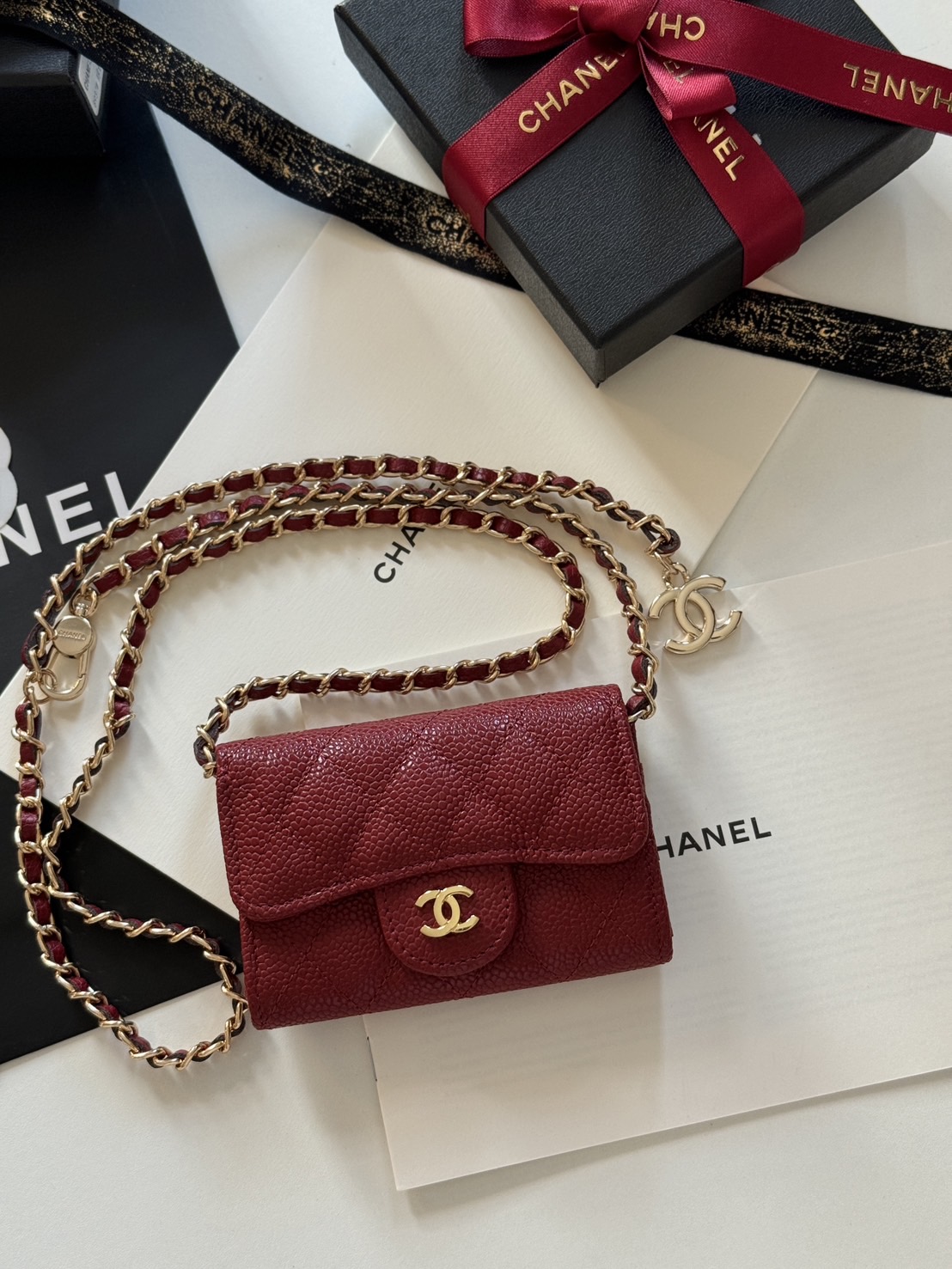 CHANEL mini wallet on chain crossbody กระเป๋าสตางค์พร้อมสายโซ่ หนังแท้ เกรดออริจินอล 1:1 สลับแท้