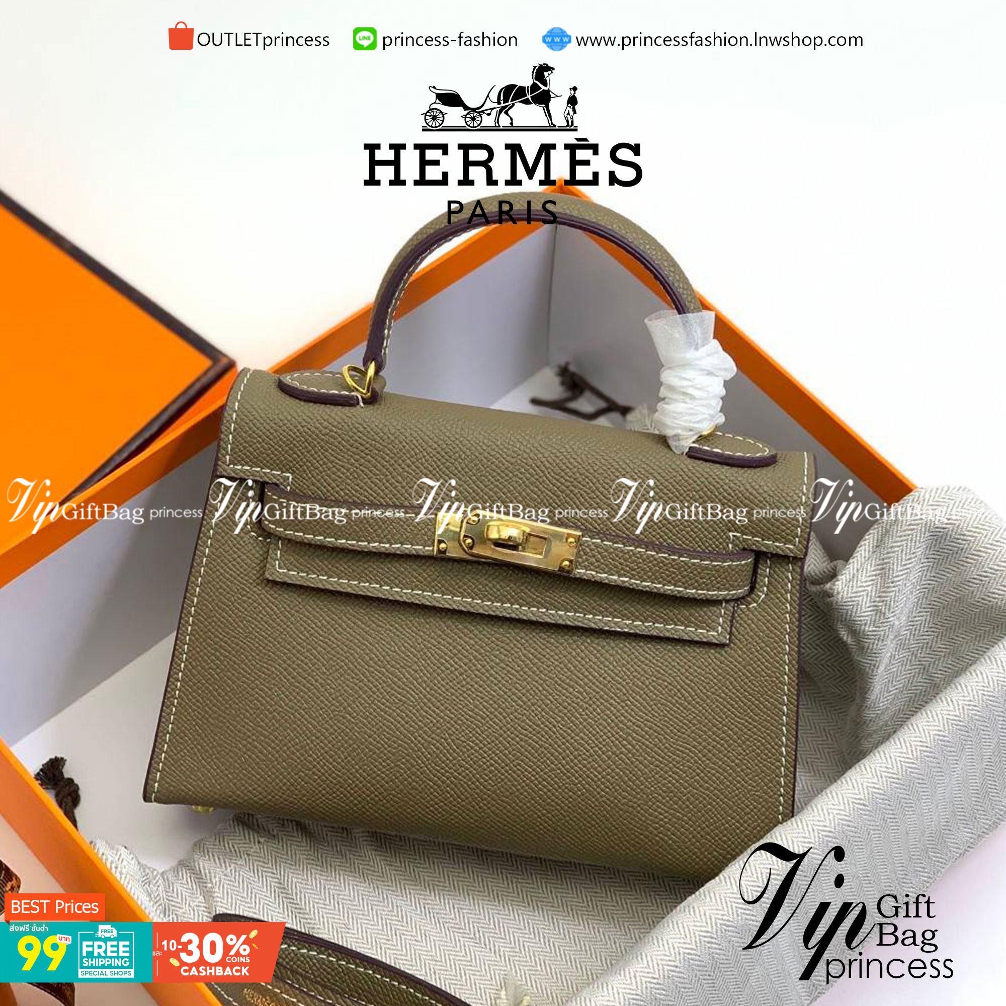 VIP หนังแท้ 】HERMES KELLY 20 MINI SELLIER GOLD EPSOM GOLD HARDWARE