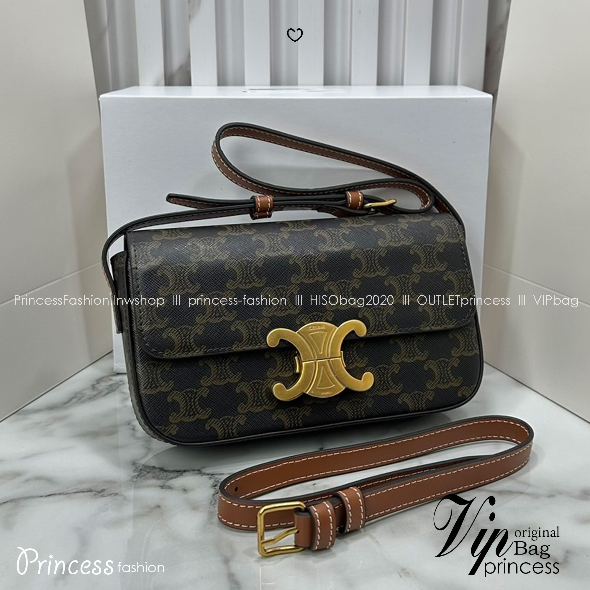 CELINE TRIOMPHE SHOULDER BAG / Celine SHOULDER BAG CLAUDE in shiny กระเป๋าสะพายไหล่ พร้อมสายสะพาย 2 เส้น เกรดออริ 1:1 ใช้งานต่างประเทศได้