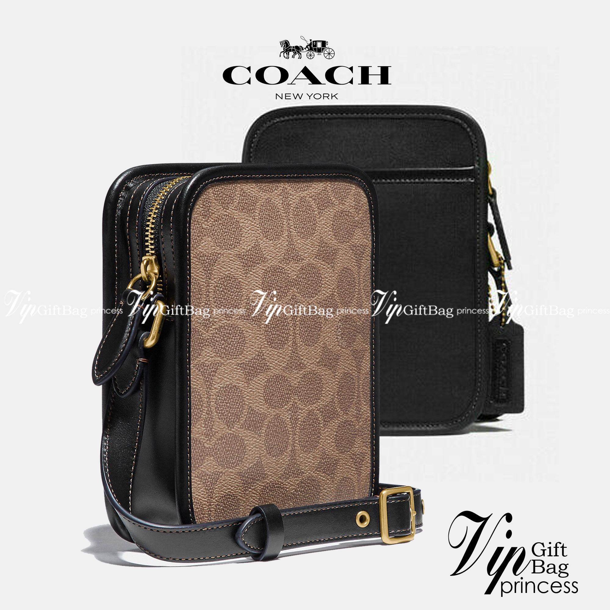 Coach Zip Camera Bag In Signature Canvas CA182 พร้มส่งที่ไทย Camera Bag Men’s retro classic Aging men’s cross-body Bag, mobile Bag Camera Bag