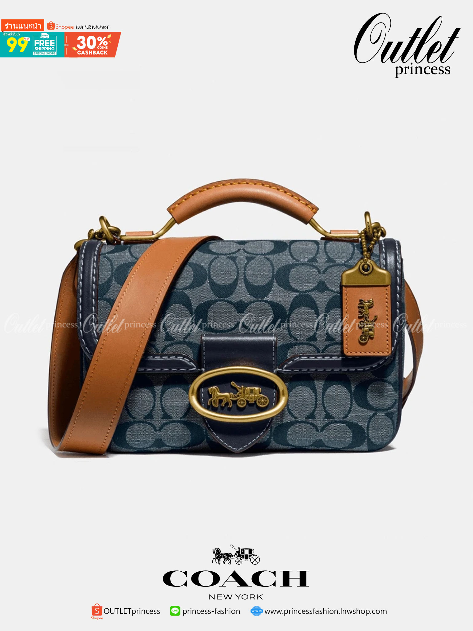 Coach Riley Top Handle 22 In Signature Signature chambray and glovetanned leather