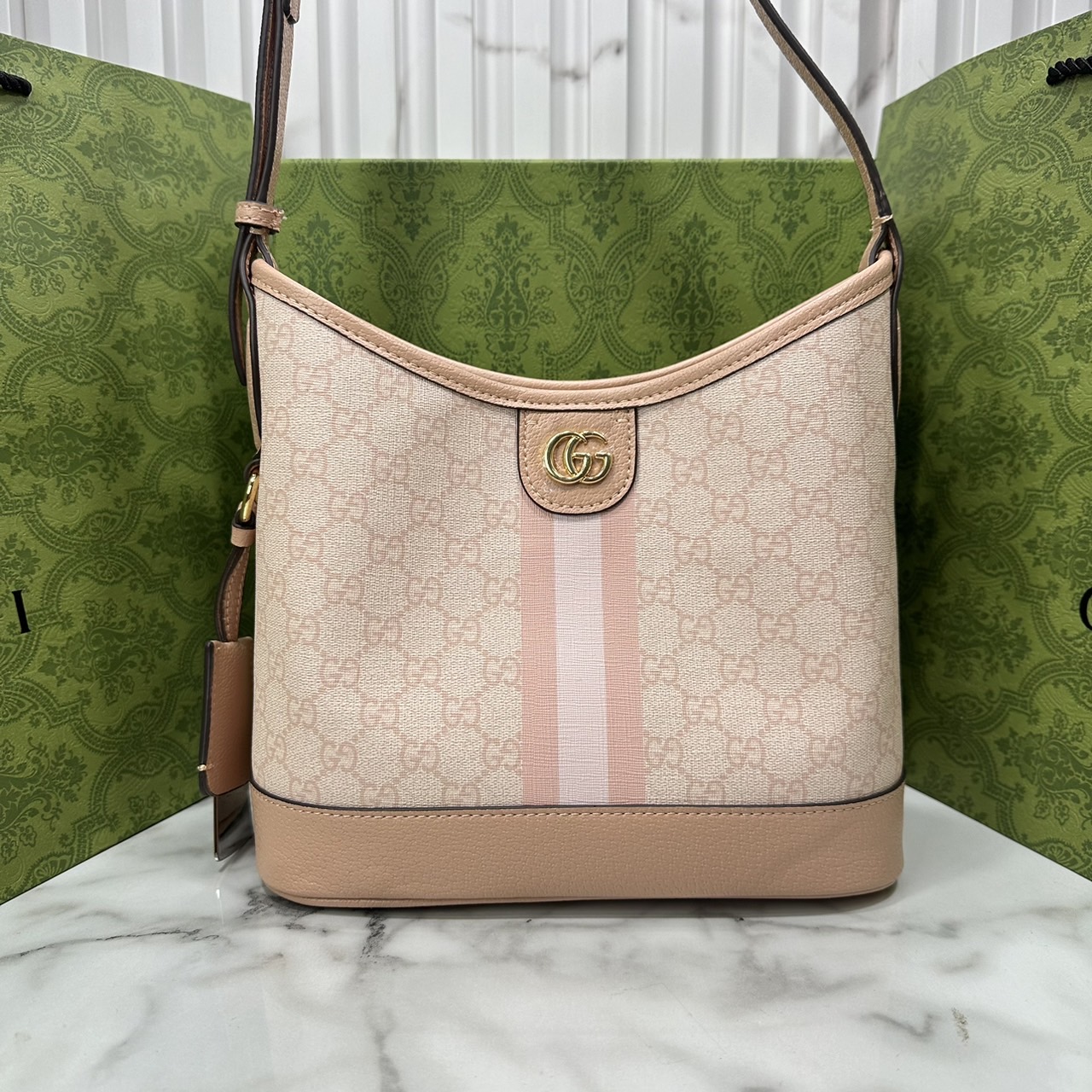 GUCCI OPHIDIA GG SMALL SHOULDER BAG Dusty Pink / Dusty Blue GG Supreme canvas กระเป๋าสะพายไหล่ สีใหม่พาสเทลสวยหวาน อะไหล่ทองหรูหรา