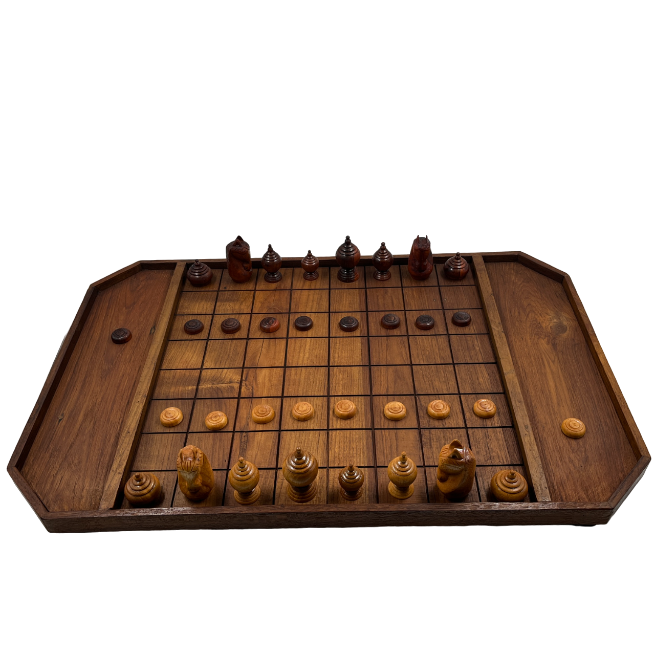 ชุดหมากรุกไทยกระดานไม้ช่อง 5.5x5.5ซม..พร้อมตัวหมากชุดคาณฑีวะ