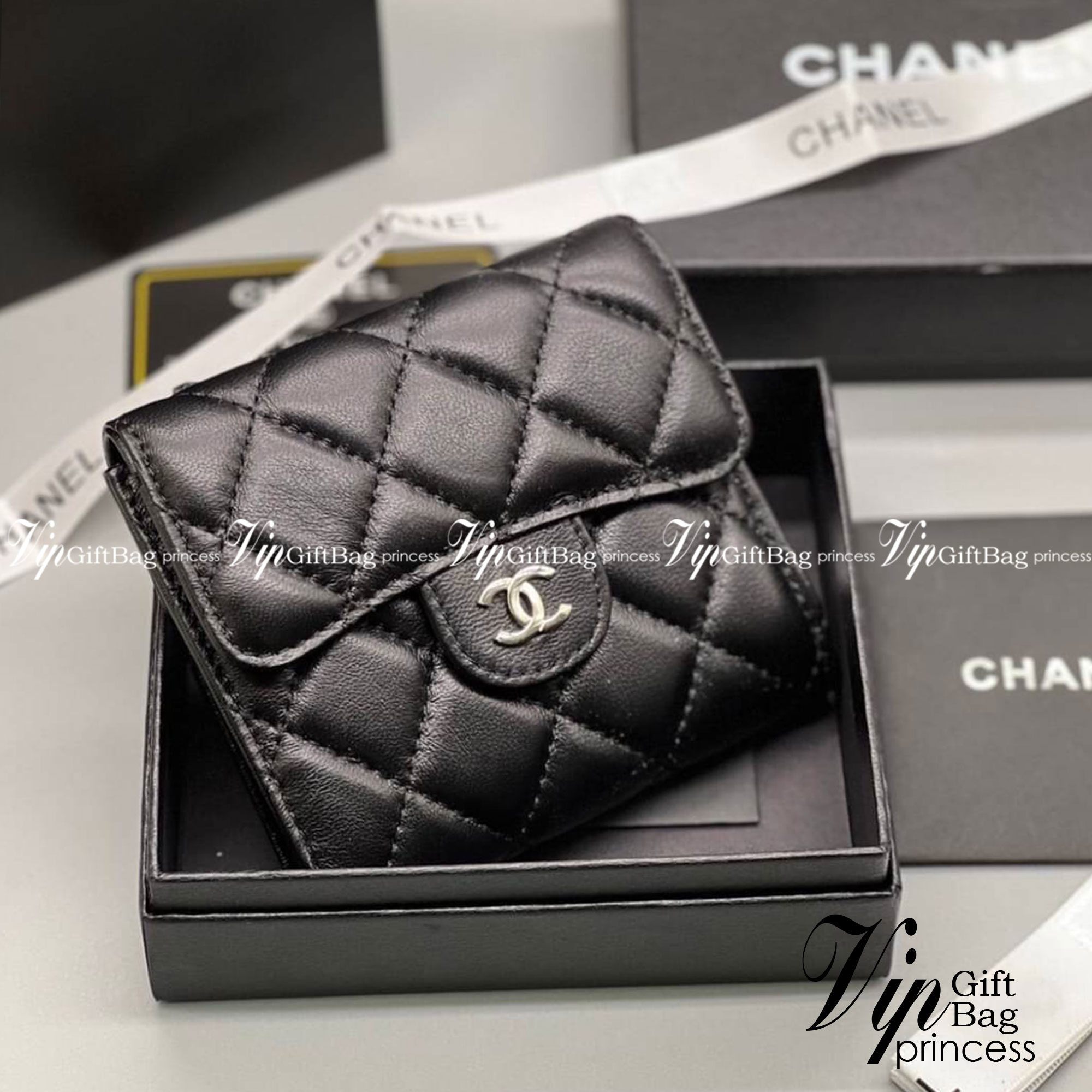 CHANEL Wallet Tri-fold Caviar / Chanel Short Wallet หนังเรียบ กระเป๋าสตางค์ชาแนลใบสั้น เกรดออริจินอล ภาพถ่ายจากงานขายจริง ใช้งานต่างประเทศได้