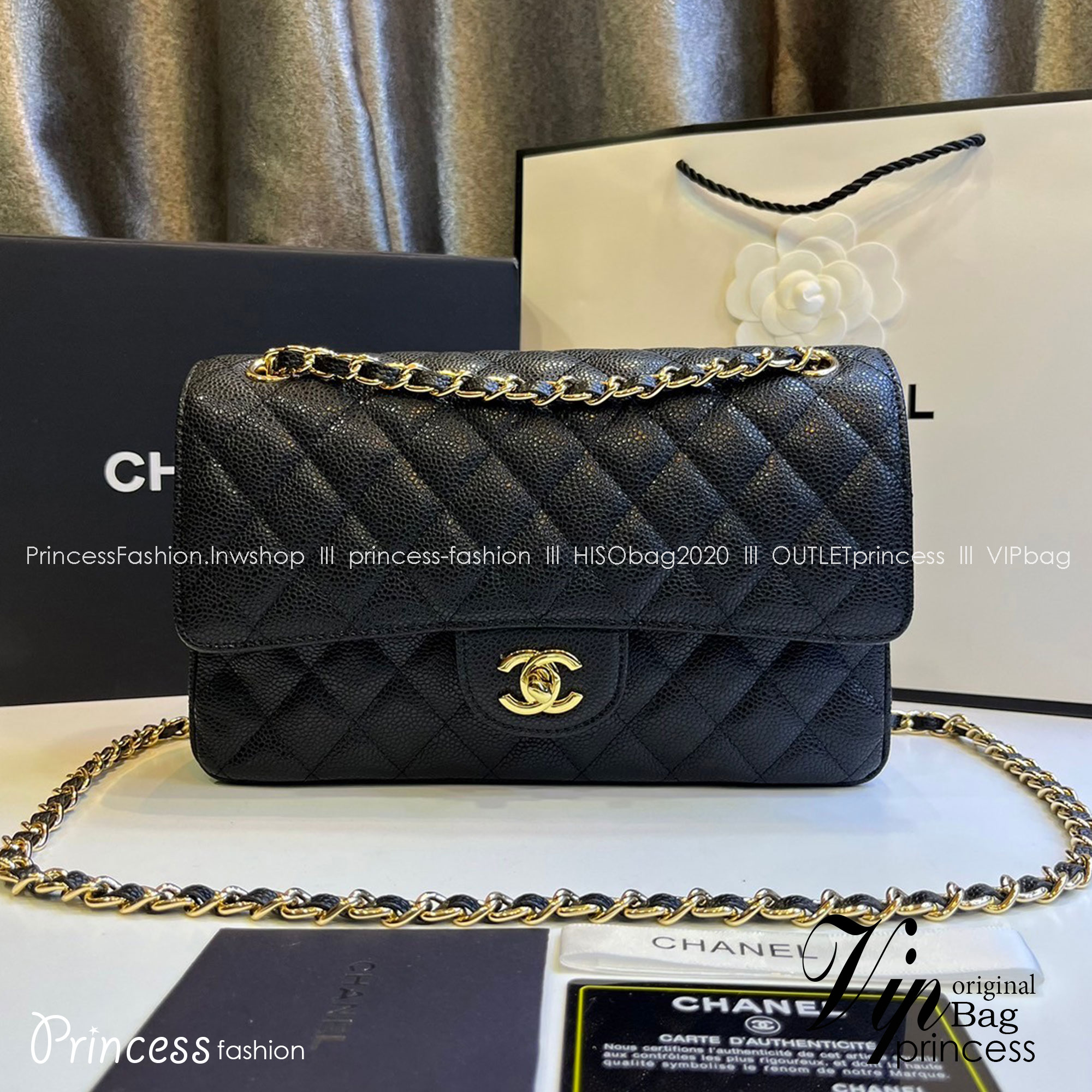 พร้อมส่งครบ 4 แบบ โทนสีดำคลาสสิก หนังคาเวียร์/หนังเรียบ อะไหล่เงิน/ทอง CHANEL Classic 25cm กระเป๋าสะพายรุ่นยอดนิยมเรียบหรู เกรดออริ 1:1 ใช้งานต่างประเทศได้