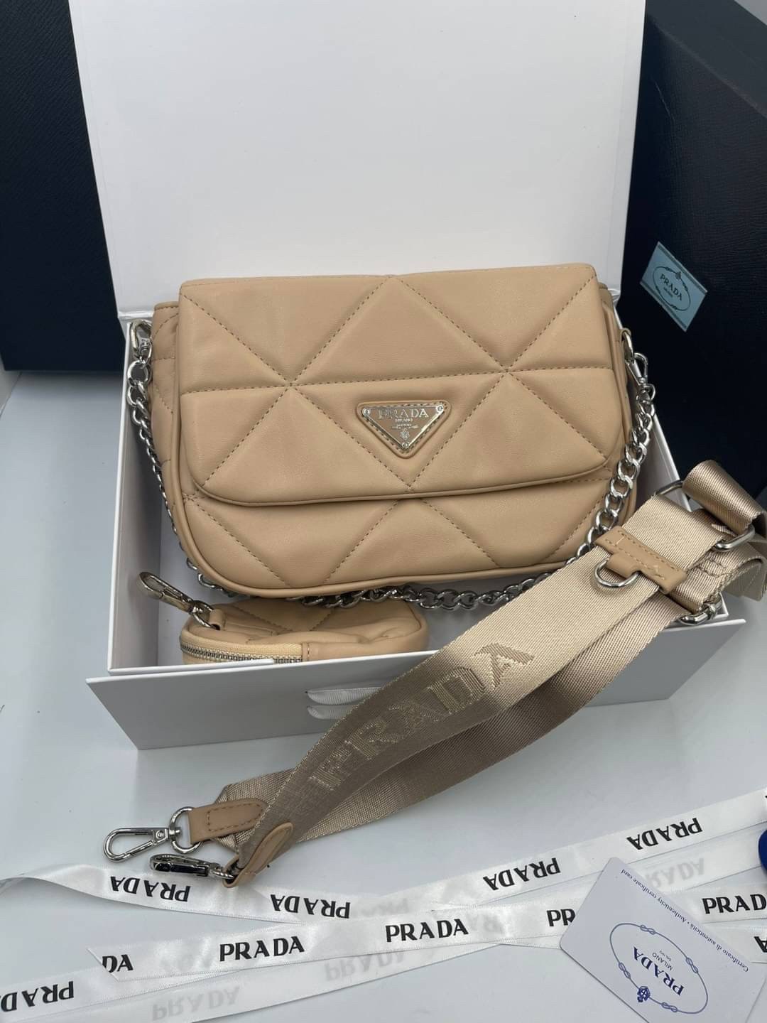 VIP 】PRADA System nappa leather patchwork bag หนังแท้ พร้อมส่งที่ไทย 6 สี