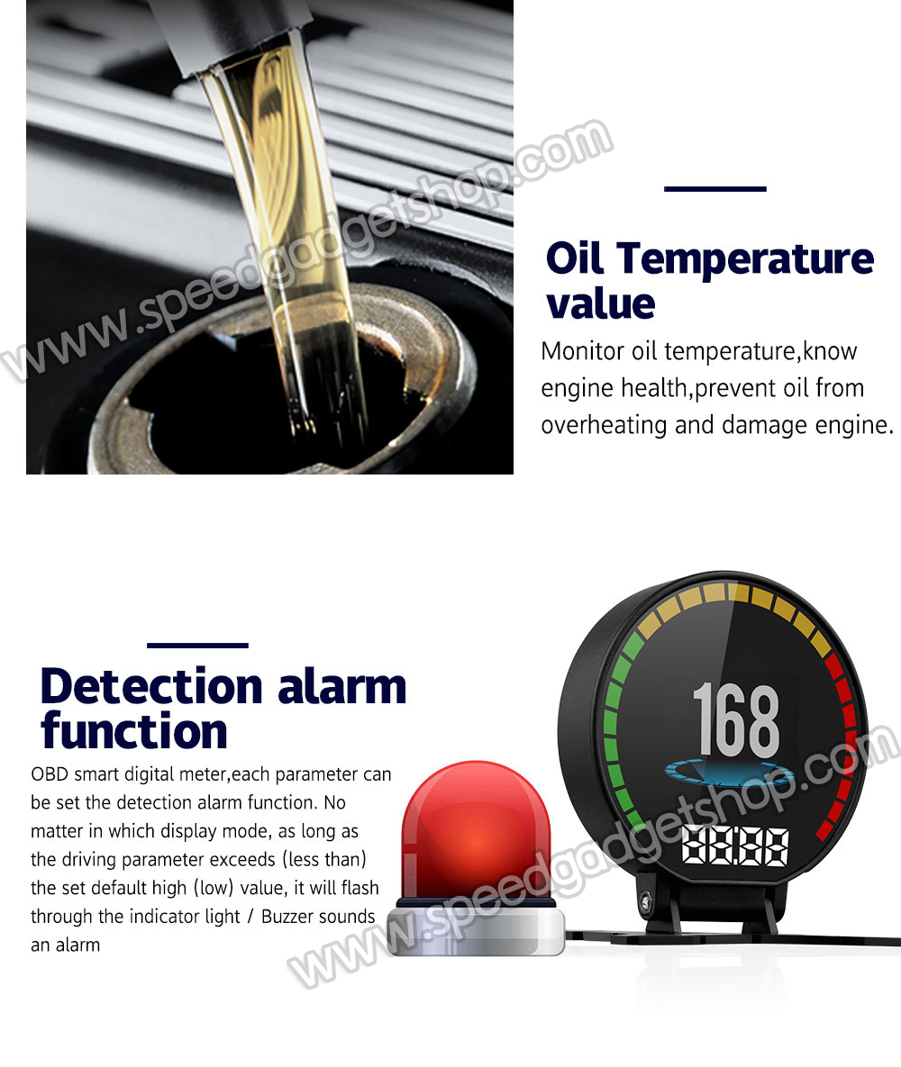 เกจวัด obd OBD2 Smart gauge Display Meter รุ่น P15 วัดความร้อนหม้อน้ำ วัดความเร็ว วัดรอบ วัดแบต นาฬิกาดิจิตอล มีเสียงเตือน ติดตั้งกับ port obd2 ไม่ต้องตัดต่อสายไฟ (อ่านโค้ด ลบโค้ด เครื่องยนต์ได้)