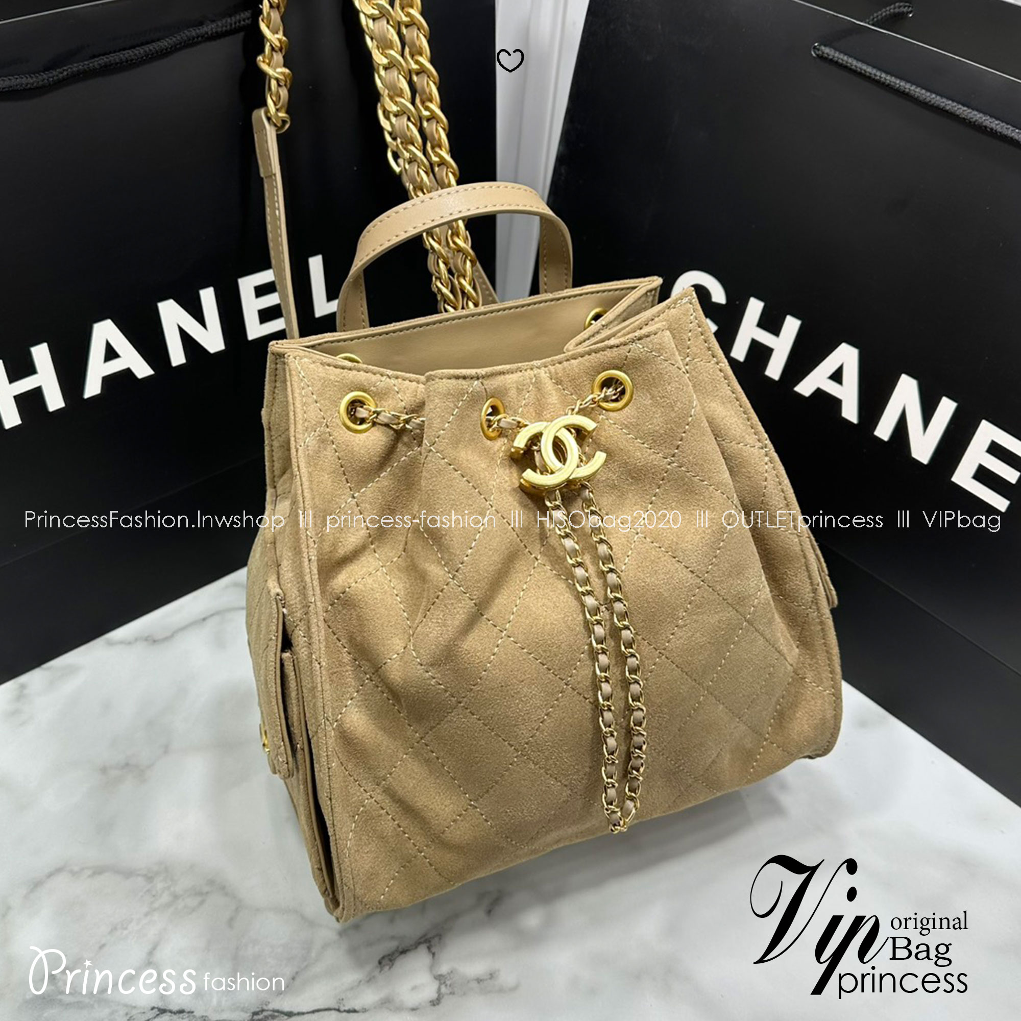 ORI หนังแท้ | Chanel 25 Medium Backpack Suede Beige กระเป๋าสะพายหลัง ดีไซน์ใหม่ล่าสุด สวยเรียบหรูดูแพง
