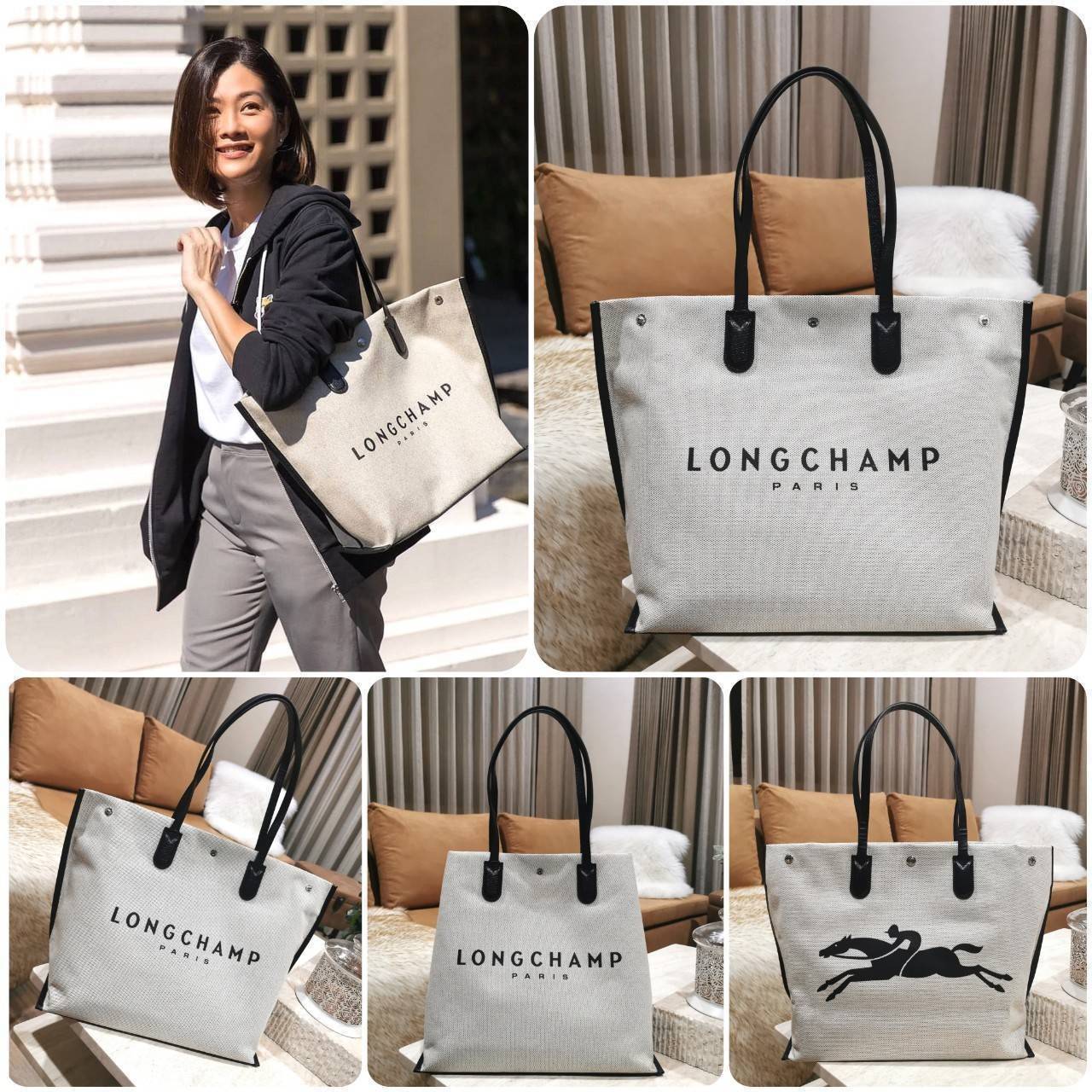 ของแท้ 💯% 】LONGCHAMP ESSENTIAL TOILE SHOULDER BAG L ECRU วัสดุ Cotton Canvas & Grained cowhide คอลเลคชั่นใหม่ฮิตสุดๆในเหล่าดาราเซเลป ด้วยดีไซน์สวยขนาดกำลังดีเนื้อหนาอยู่ทรง น้ำหนักเบา