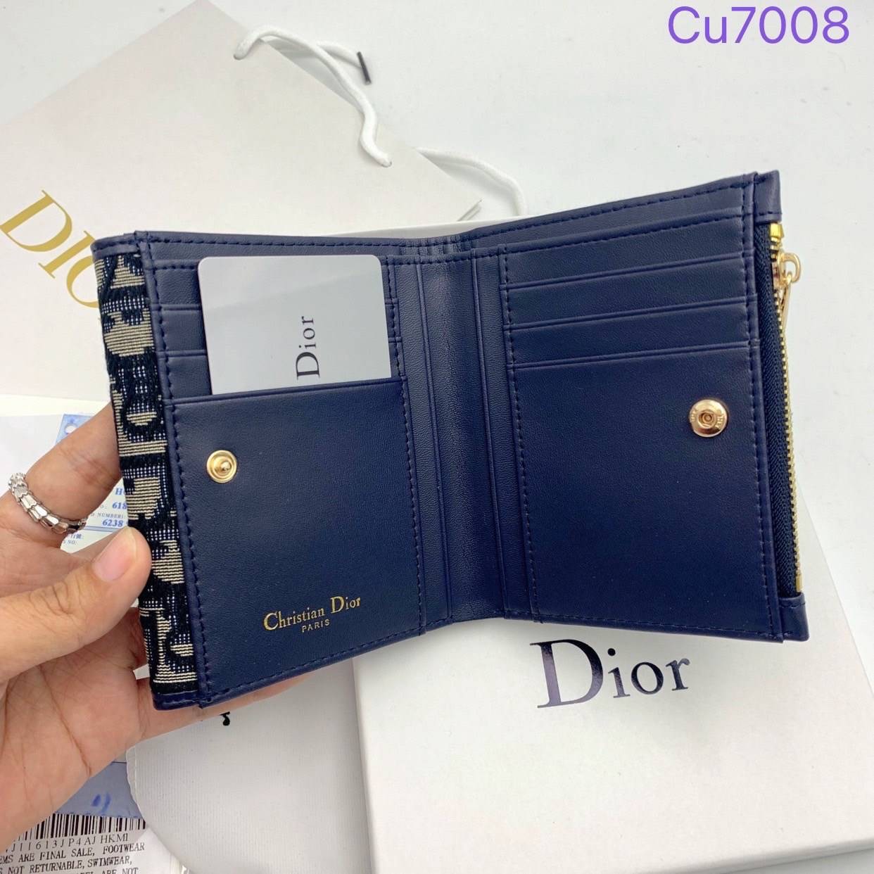 DIOR 30 Montaigne Lotus Wallet Blue Dior Oblique Jacquard กระเป๋าสตางค์แบรนด์หรู พร้อมส่งที่ไทย ภาพสินค้าถ่ายจากงานขายจริง ใช้งานต่างประเทศได้