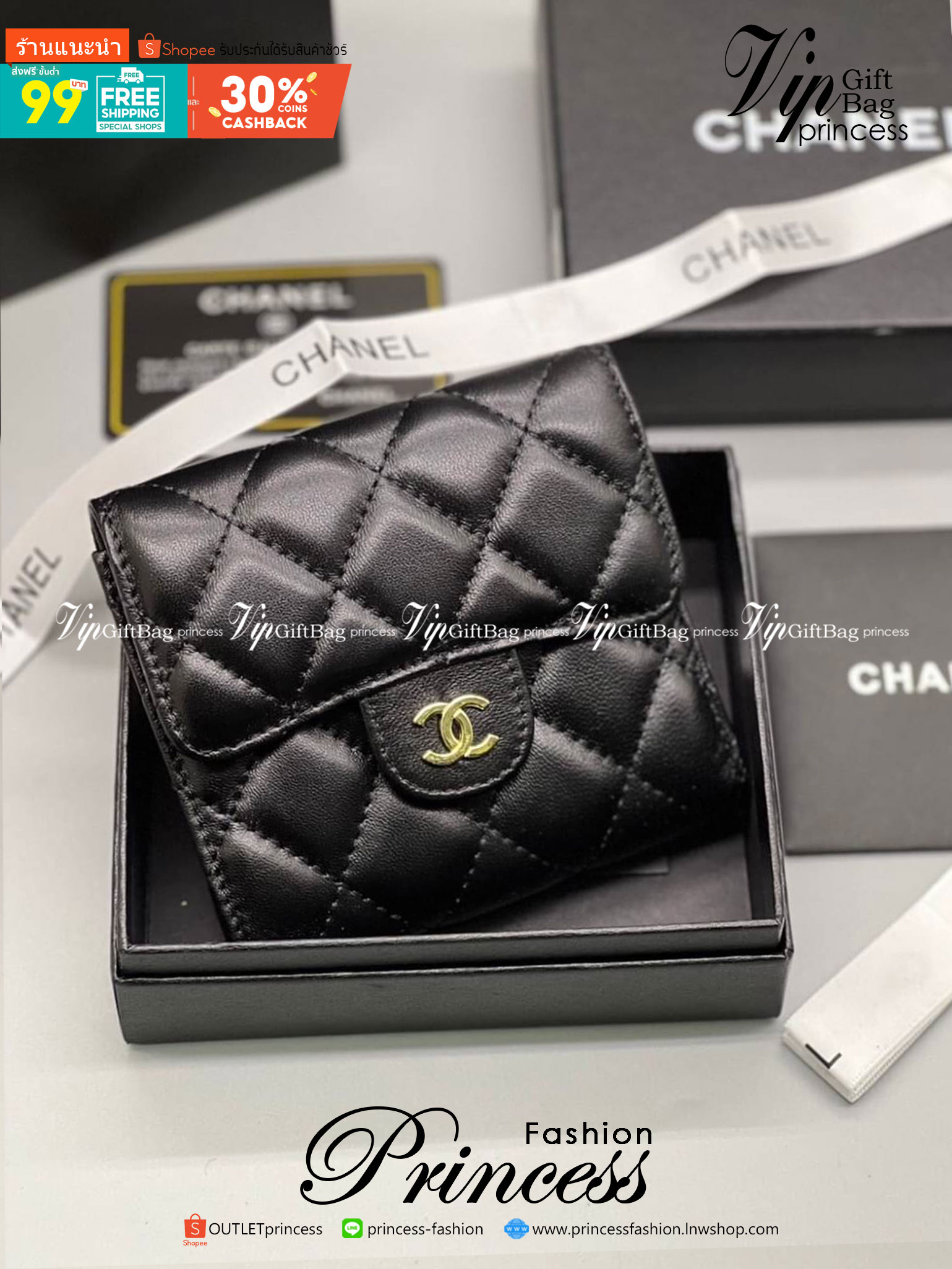 CHANEL Wallet Tri-fold Caviar / Chanel Short Wallet หนังเรียบ กระเป๋าสตางค์ชาแนลใบสั้น เกรดออริจินอล ภาพถ่ายจากงานขายจริง ใช้งานต่างประเทศได้