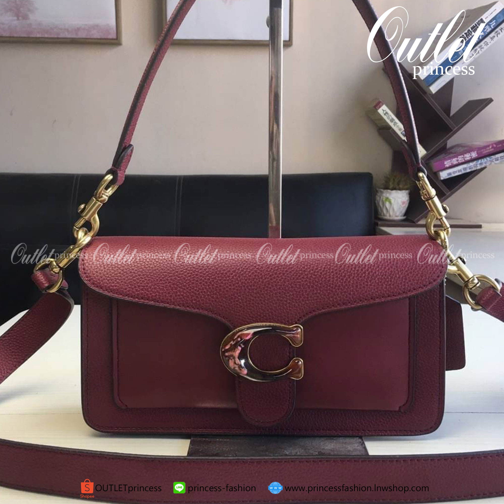 Coach Tabby Shoulder Bag 26 Brass/Deep Red * Polished pebble leather, refined calf leather and suede * Inside zip and multifunction pockets
