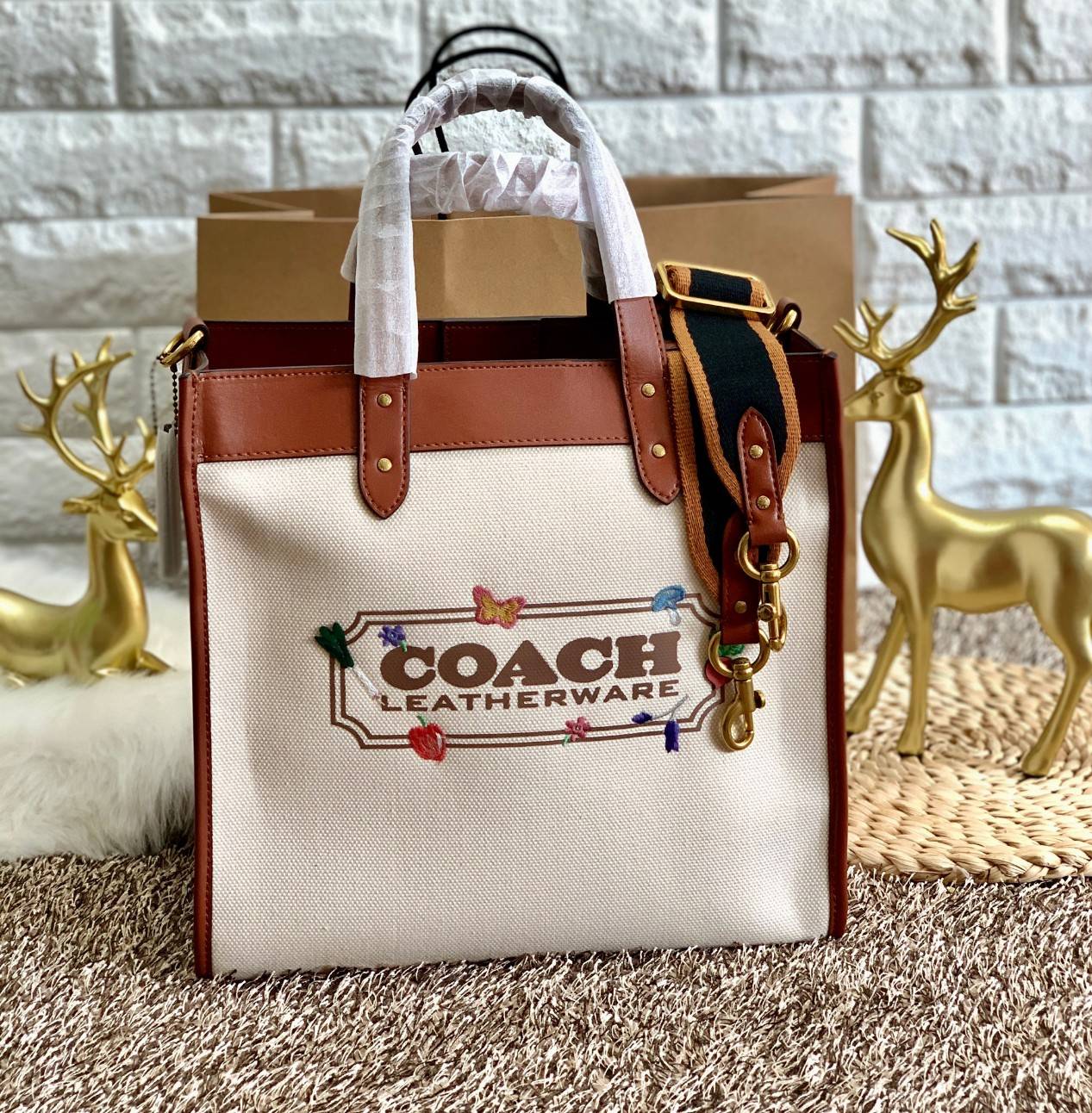 COACH Garden Embroidery women's square tote bag LIMITED EDITION COACH X HBC COLLECTION