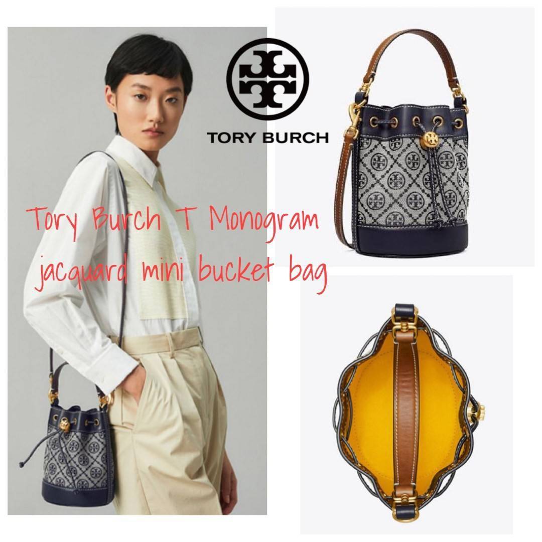 ของแท้ 💯% Mini Tory Burch T Monogram jacquard mini bucket bag เปิดตัวกระเป๋า T MONOGRAM รุ่นใหม่ล่าสุดจาก TORY BURCH ครั้งแรกกับโมโนแกรม ขนาดมินิ ที่ได้รับแรงบันดาลใจมาจากโลโก้สุดคลาสสิก