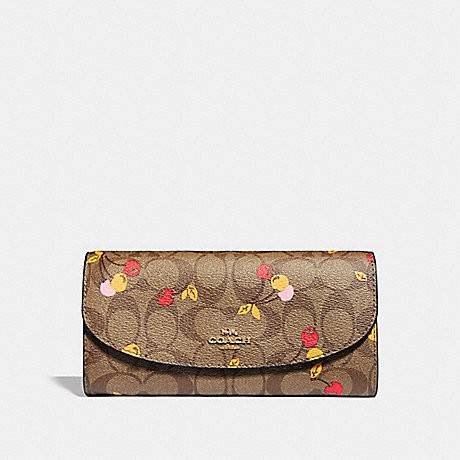 OUTLET 】COACH F31562 SLIM ENVELOPE WALLET IN SIGNATURE CANVAS WITH CHERRY PRINT คอลเลคชั่นใหม่ล่าสุด ต้อนรับนิวเยียร์ไปเลย!! 🍒🎊 กระเป๋าสตางค์รุ่นขายดี ทรงจดหมายรุ่นฝาพับ ดีไซน์ลายเชอร์รี่ น่ารักสดใส วัสดุหนังแคนวาสเคลือบลาย ภายในใส่มือถือไ