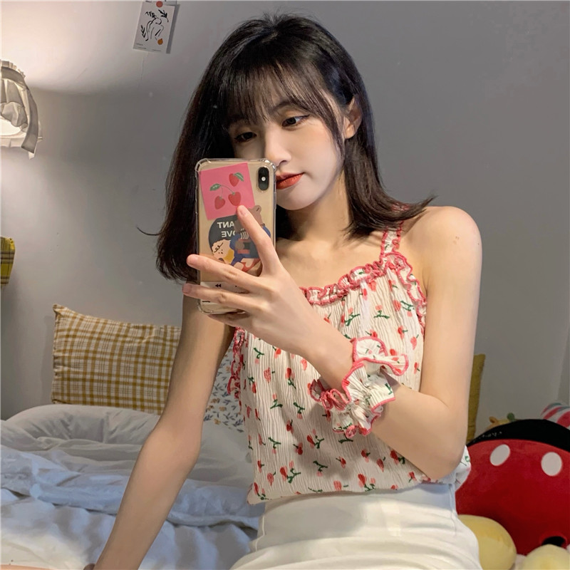 พร้อมส่ง 🥼🩹 Tulip tops เสื้อสายเดี่ยวพิมพ์ลายดอกทิวลิปน่ารัก (IN36915)