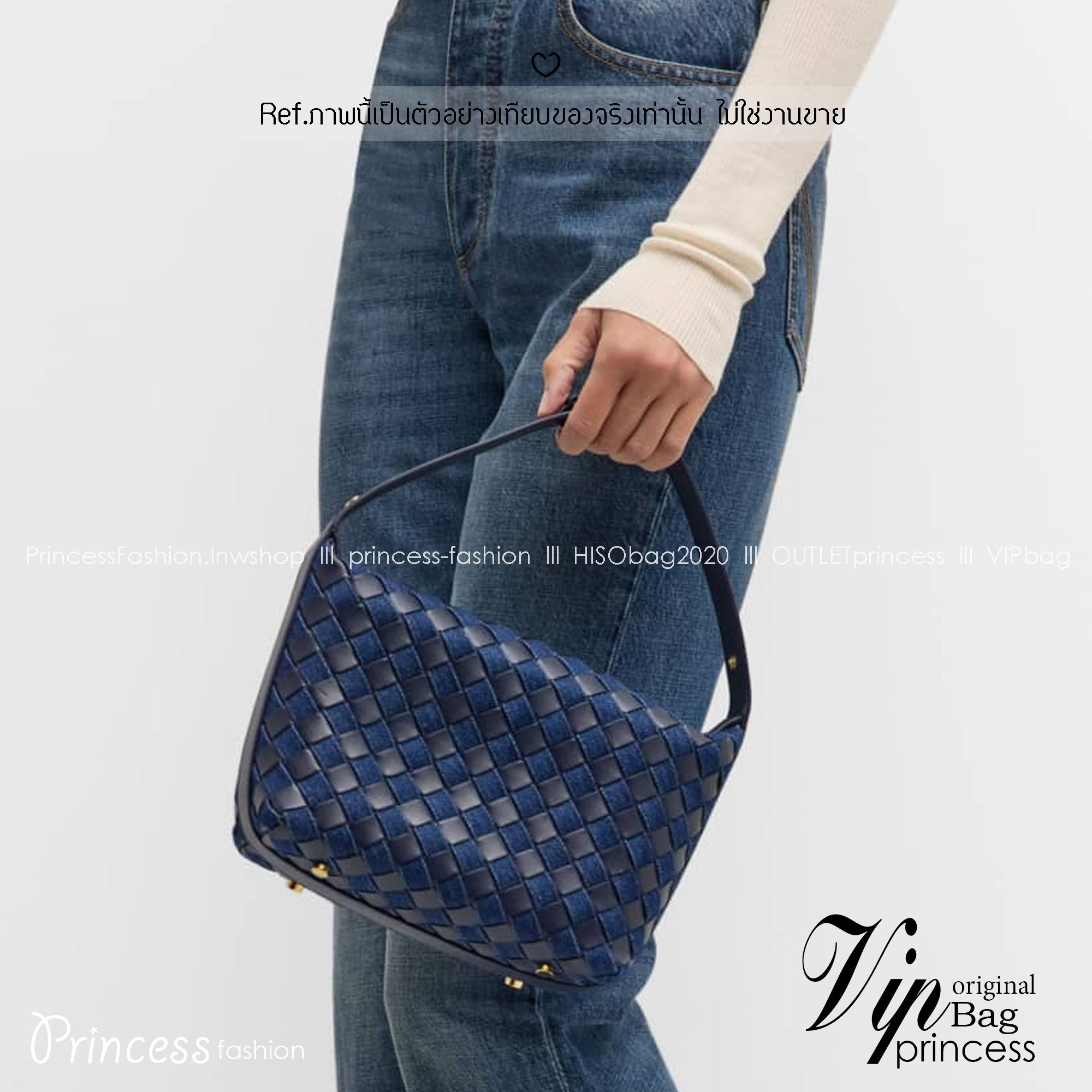 BOTTEGA Mini Wallace Denim Top-Handle Bag 20cm / BOTTEGA Hobo Bag กระเป๋าสะพายไหล่ วัสดุเดนิมคอตตอน ดีไซส์สานเป็นเอกลักษณ์สวยงาม เกรดออริ 1:1 ใช้งานต่างประเทศได้