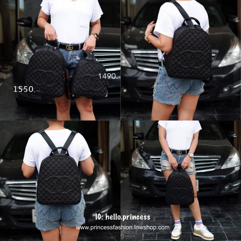 Chanel Backpack (S) กระเป๋าเป้ size mini VIP. gift ของแท้ จาก counter chanel ขนาดกำลังน่ารัก วัสดุ pu. ลายตารางหนังนิ่ม ด้านหน้ามี logo brand เปิดปิดแบบซิป แบ่ง 2 ช่องใหญ่ ภายในกว้าง ใส่ wallet ยาว, mini iPad ได้ มาพร้อมสายสะพายยาว ปรับได้ค่ะ