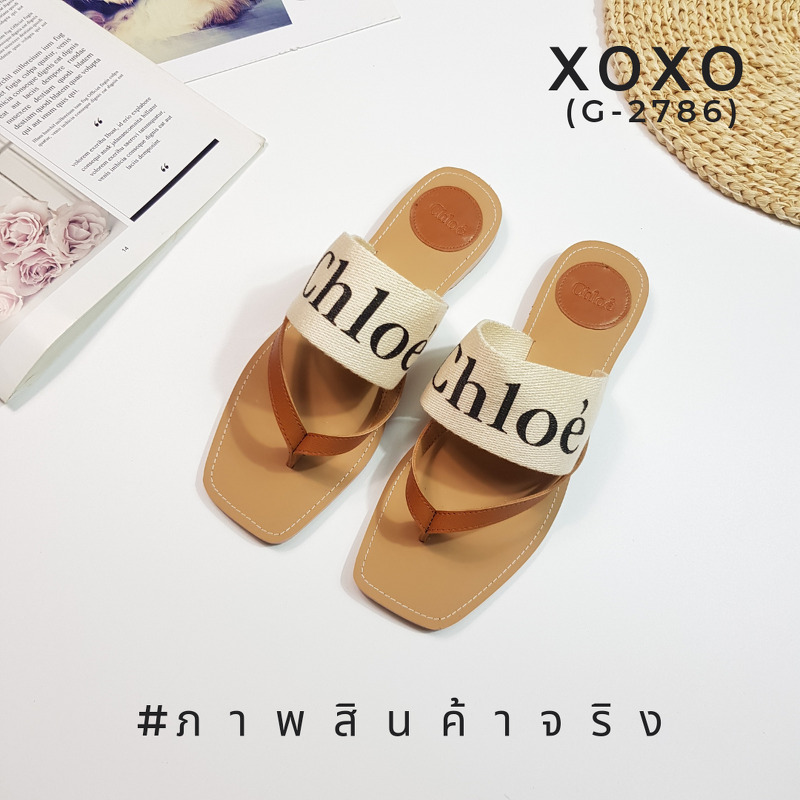 Chloe Sandals แตะหนีบ คาดว่าแคนวาสตีแบรนด์ แมทส์ชุดง่าย น้ำหนักเบา
