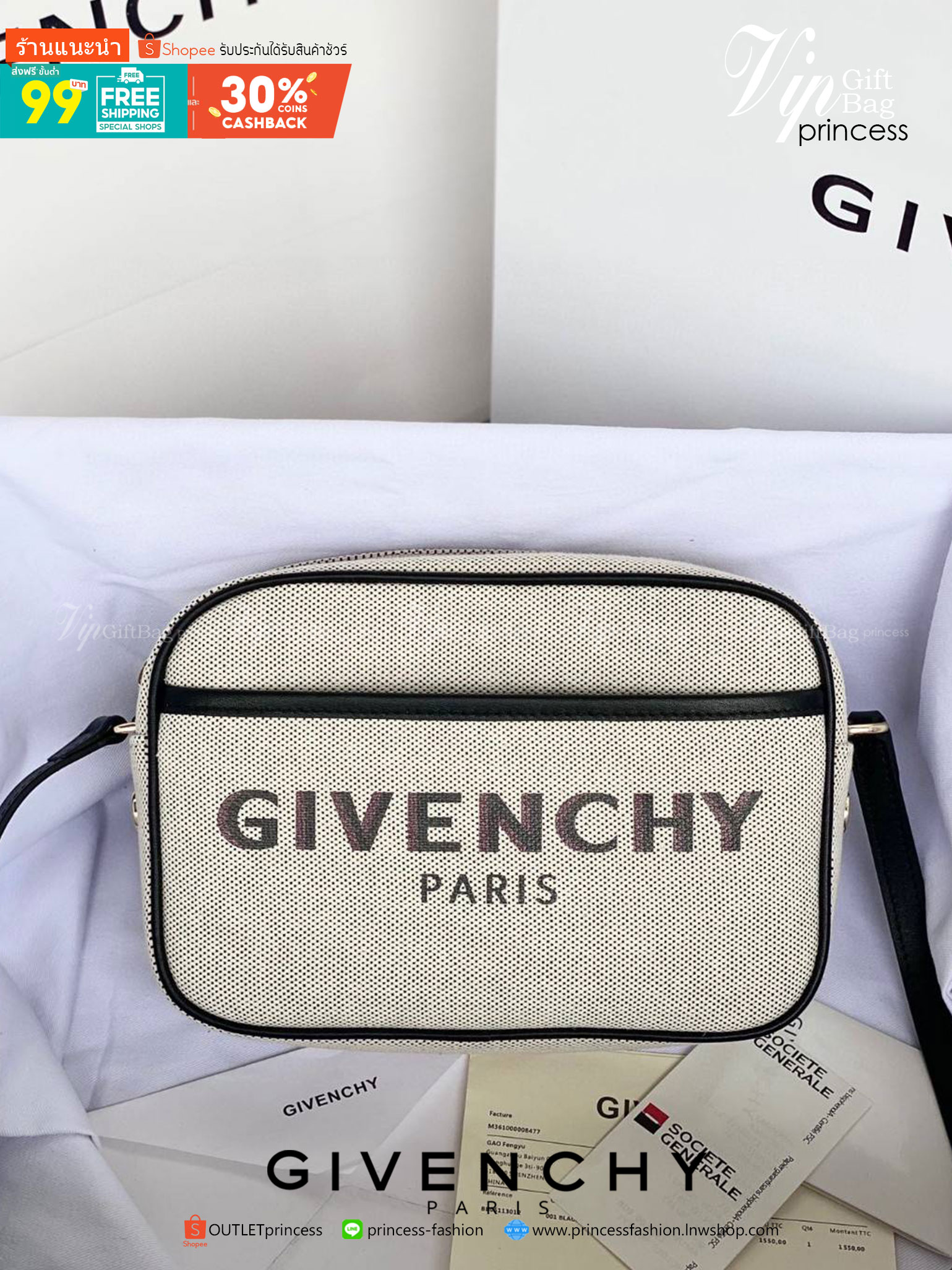 พรีเมี่ยมกิ๊ฟแท้ 100% 】พร้อมส่งที่ไทย ที่นี่ที่เดียว VIP gift Givenchy Bond solo bag หนังแท้ (black,red)
