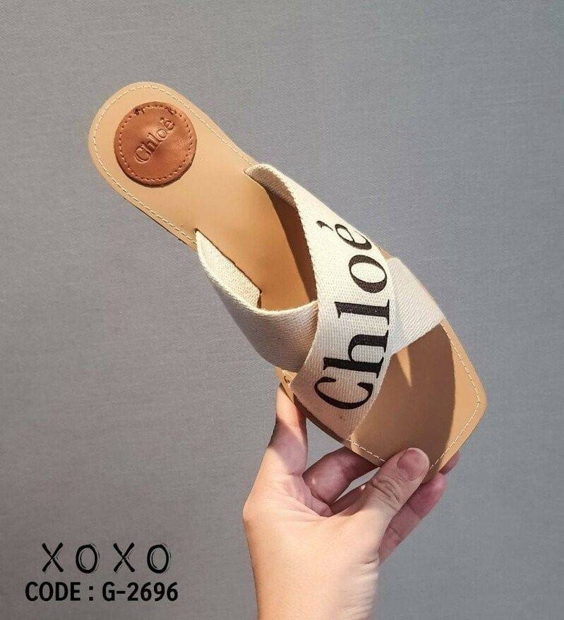 CHLOÉ LOGO SLIDE SANDEL แตะ ชิล ไค้วครอสเอ็กซ์ ผ้าแคนวาส ใส่สบาย ชิคๆ งานสกีน