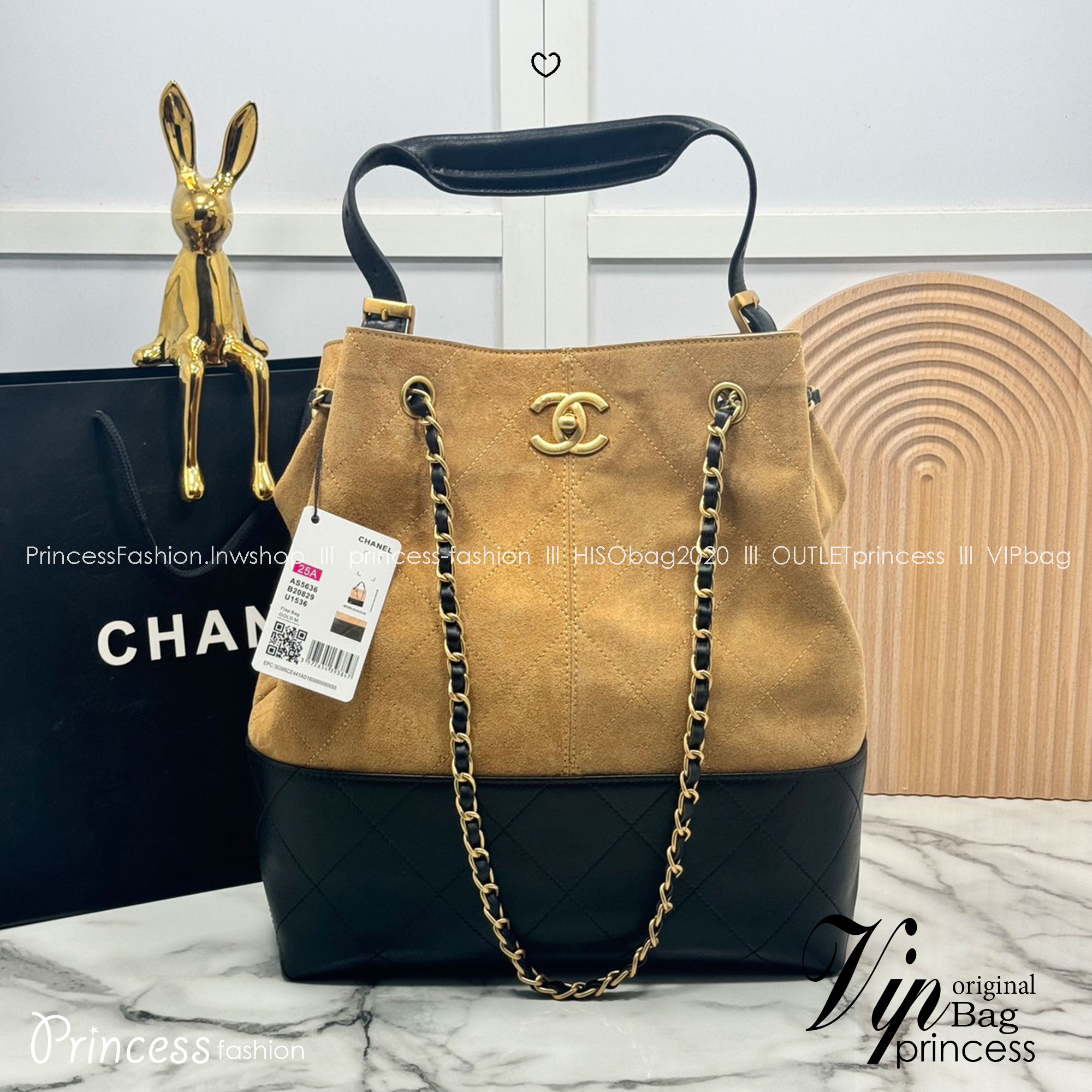 ORI หนังแท้ | CHANEL Shopping Bag 25A Suede Bag กระเป๋าช้อปปิ้งทรงโท้ท ดีไซน์ใหม่ทรงยาว หนังกลับสีทูโทน ในคอล Métiers D'art 2024/25