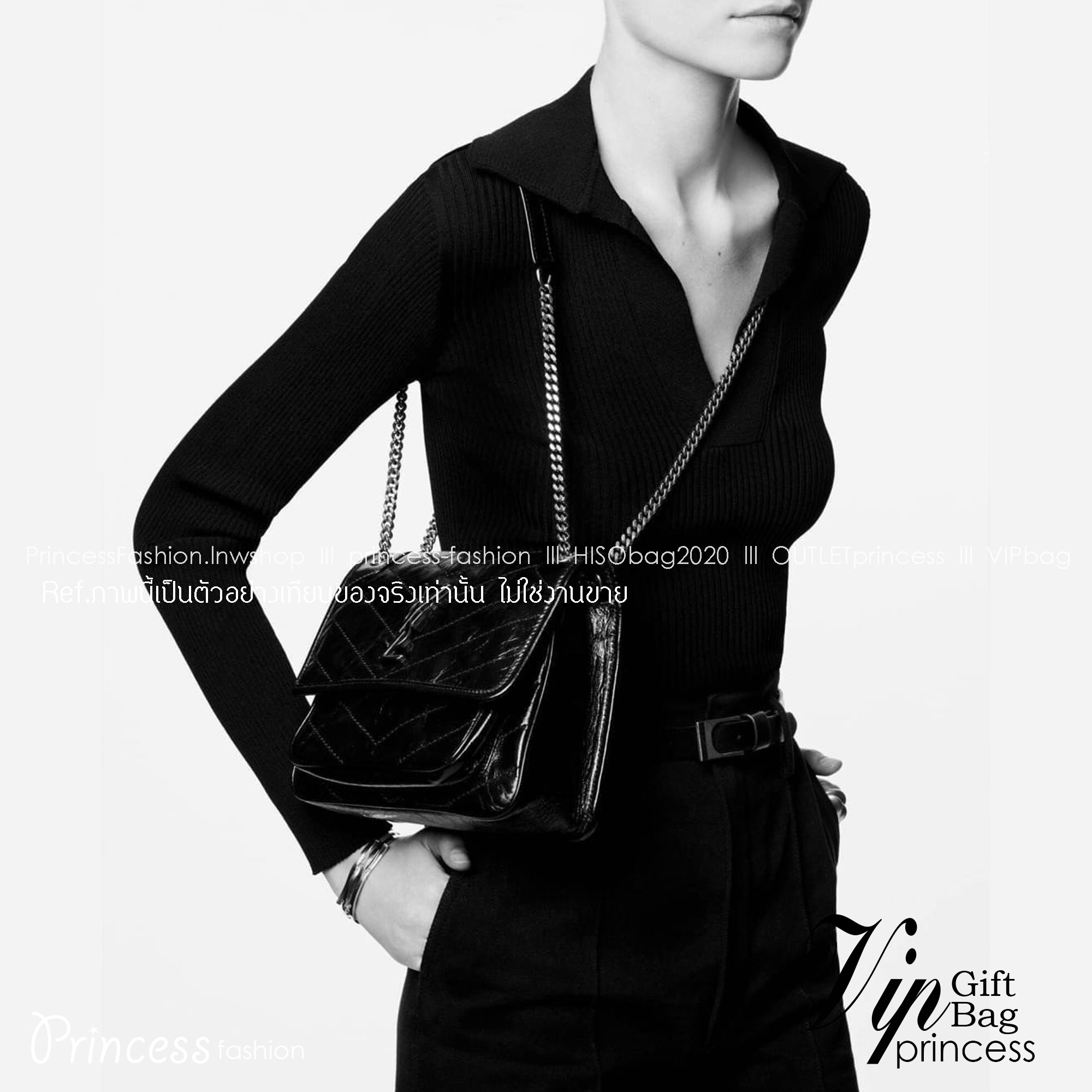 YSL niki baby chain bag in crinkled vintage leather / Yves Saint laurent shoulder bag กระเป๋าสะพายทรงคลาสสิค สุดฮอต ที่ใครๆก็ต้องมีใช้ ดีไซน์เรียบหรู วัสดุหนังลายวินเทจสัมผัสดี