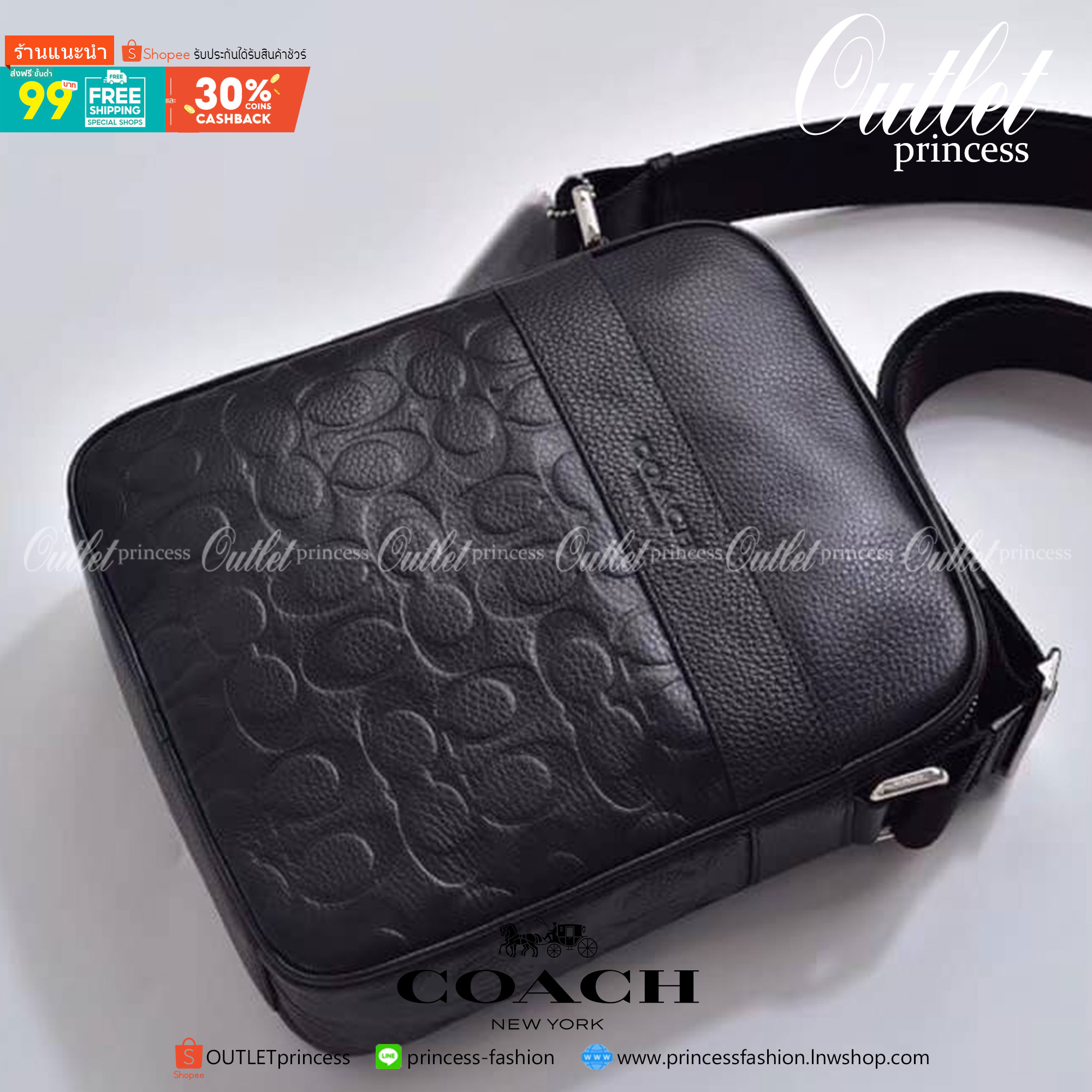 COACH Charles Flight Bag In Smooth Leather F71819 Men Black Beg Sling Cross body