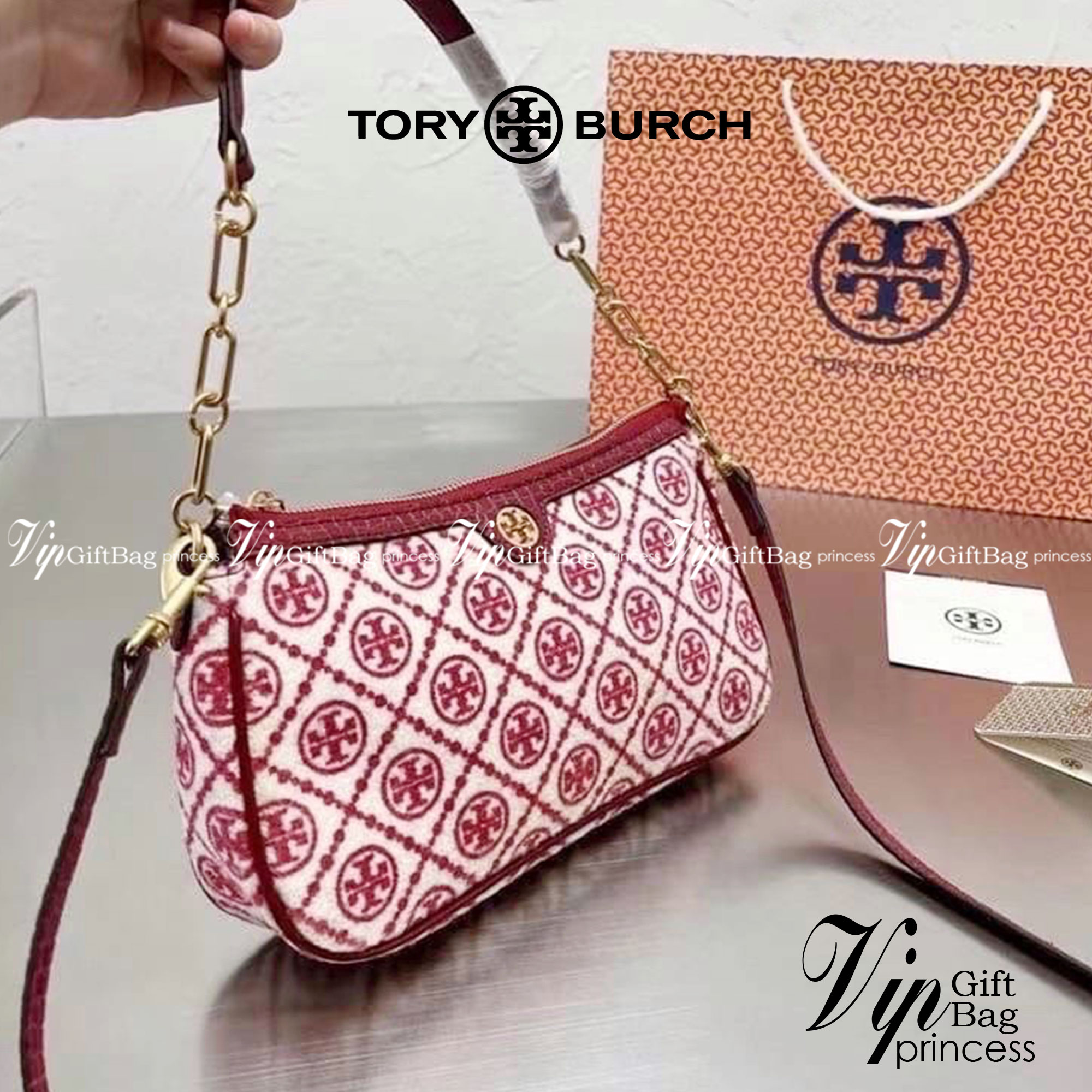 TORY BURCH T MONOGRAM JACQUARD SHOULDER BAG กระเป๋าสะพายข้าง Tory 😍😍 ใบเล็กซิปบน ลายT โมโนแกรม อะไหล่ทองมาใหม่ มาพร้อมสายสะพายยาว2 สาย งานจริงสวยทุกมุมงานปั้มแบรนด์ทุกจุด