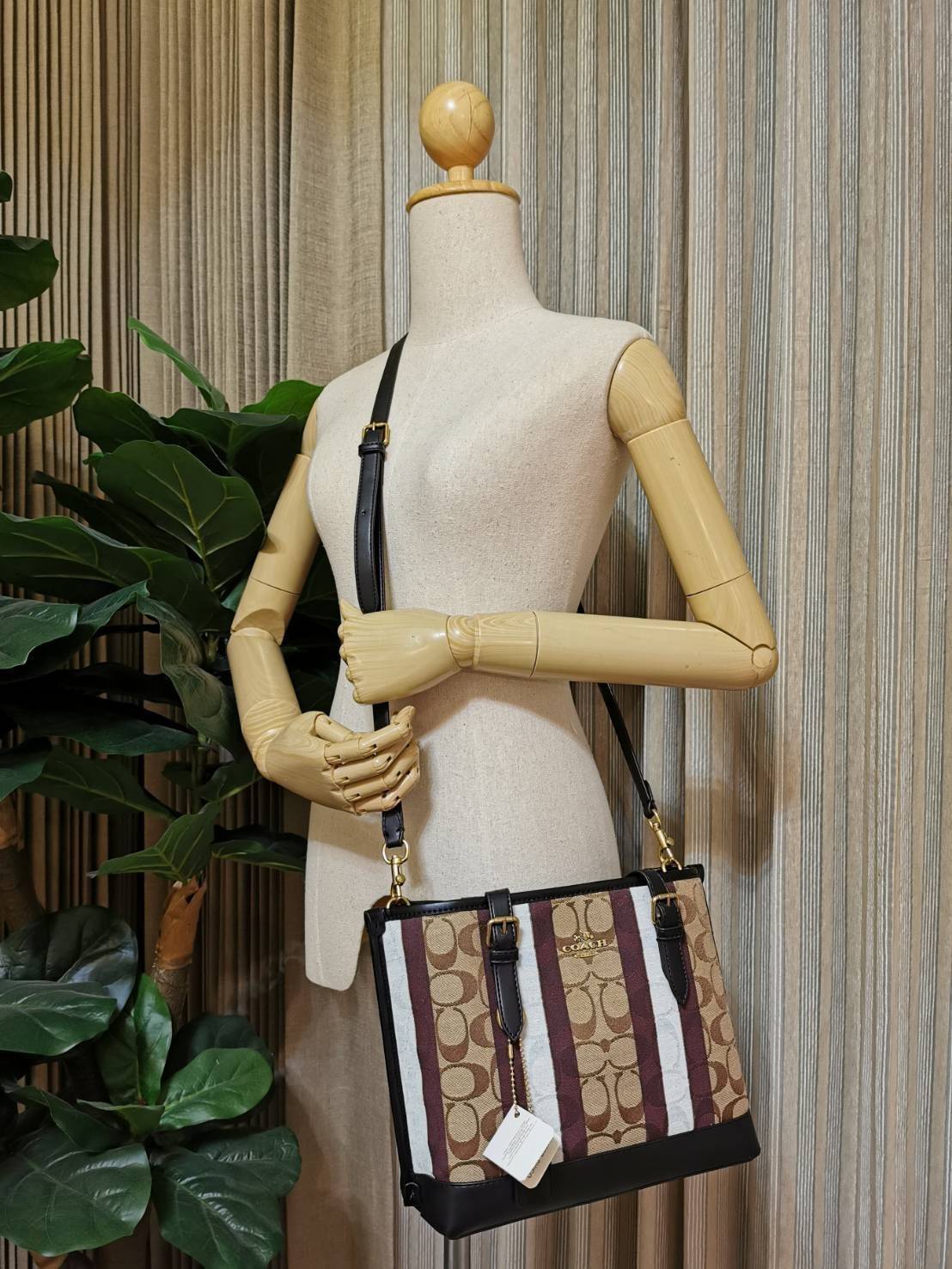 Coach Mollie Tote 25 In Signature Jacquard With Stripes กระเป๋าสะพายใหม่ล่าสุดจาก Coach Factory วัสดุ Canvas & Calfskin ดีไซน์ Casual เทคเจอร์สวยอยู่ทรงด้านหน้าประดับโลโก้แบรนด์ ภายในมีช่องแบ่งแยกเป็นสัดส่วน มีช่องซิปกลาง ใส่มือถือ กระเป๋าสตางค์ยาว ของใช้