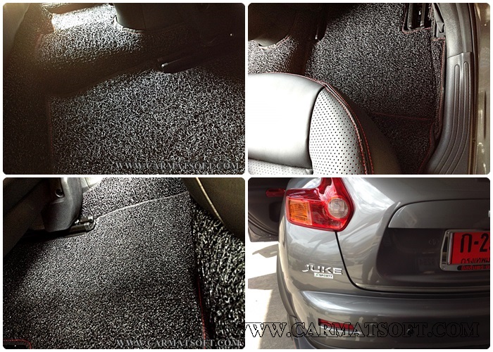 พรมดักฝุ่นไวนิล NISSAN JUKE สีดำด้ายแดง เต็มคัน เข้ารูป ตรงรุ่นรถ