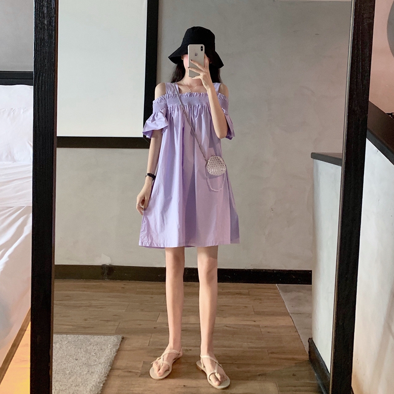 พร้อมส่ง 🐰 Olivia dress เดรสเปิดไหล่สีม่วง (IN34895)