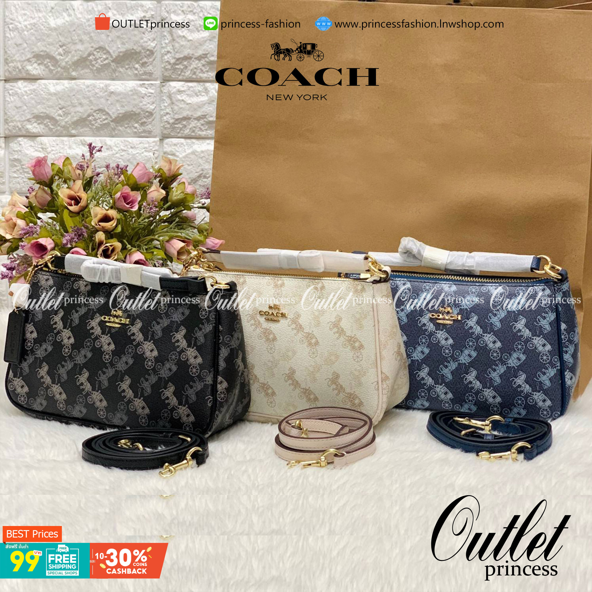 COACH POUCH HORSE AND CARRIAGE PRINT ((36674)) รุ่นแนะนำ ได้ไปไม่ผิดหวังแน่นอนค่ะ! กระเป๋าหิ้ว//สะพายไหล่//สะพายข้างได้ วัสดุ pvc นิ่มอย่างดี ลายรถม้าทั้งใบ สวยงามค่ะ เปิดปิดกระเป๋าแบบซิป ภายในสามารถใส่กระเป๋าเงินใบยาวได้;ของจำเป็นได้ครบค่ะ มีช่องเล็กให้ใ