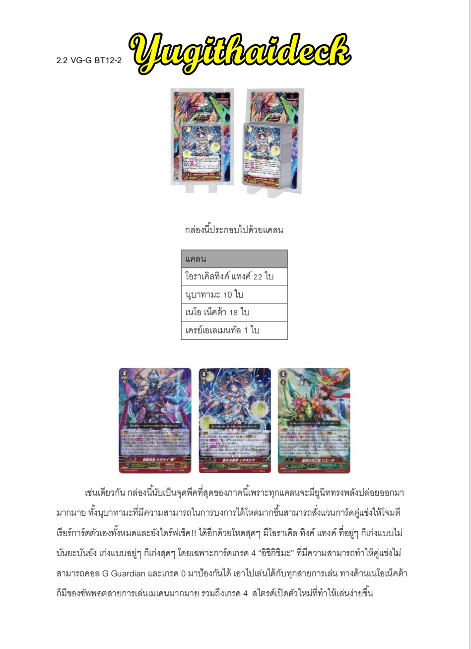 แวนการ์ดภาษาไทย VGT-G-BT12-1 และ BT12-2 แบบยกกล่อง และแยกใบGR ขายดี