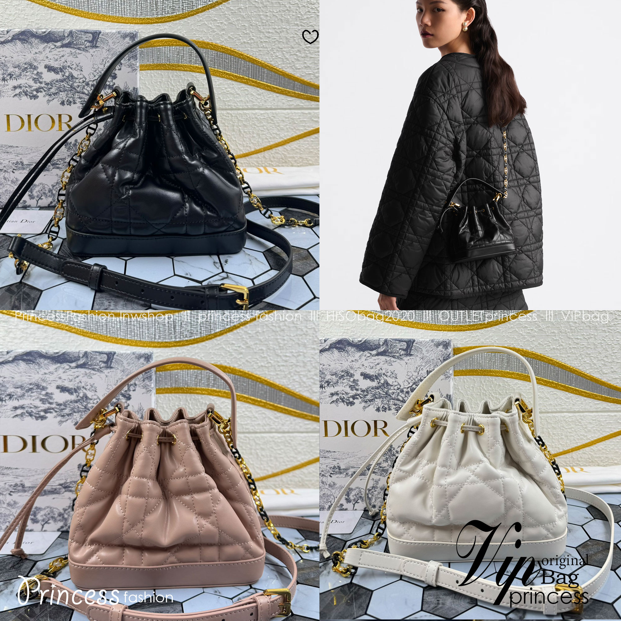 DIOR Small Dior Jolie Bucket Bag กระเป๋าทรงถังรูปทรงทันสมัย สง่างามเหนือกาลเวลา เกรดท็อปออริ สลับแท้ 1:1