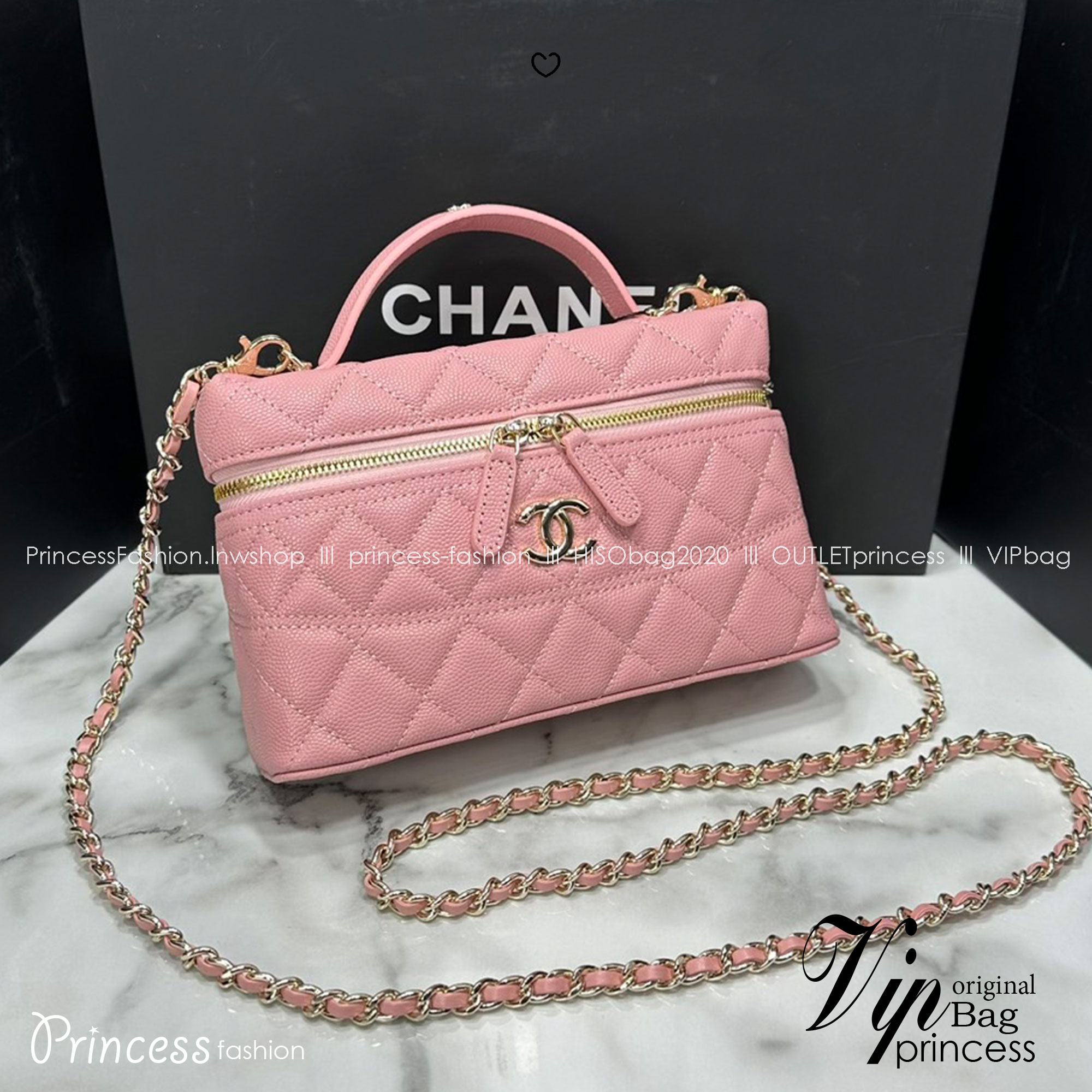 ORI หนังแท้ | CHANEL Long vanity with chain กระเป๋าสะพายรุ่นวานิตี้รุ่นใหม่ล่าสุด ดีไซน์ใหม่รูปทรงคลาสสิค หูจับแต่งโลโก้สวยหรู สายสะพายข้างเป็นโซ่ถอดได้