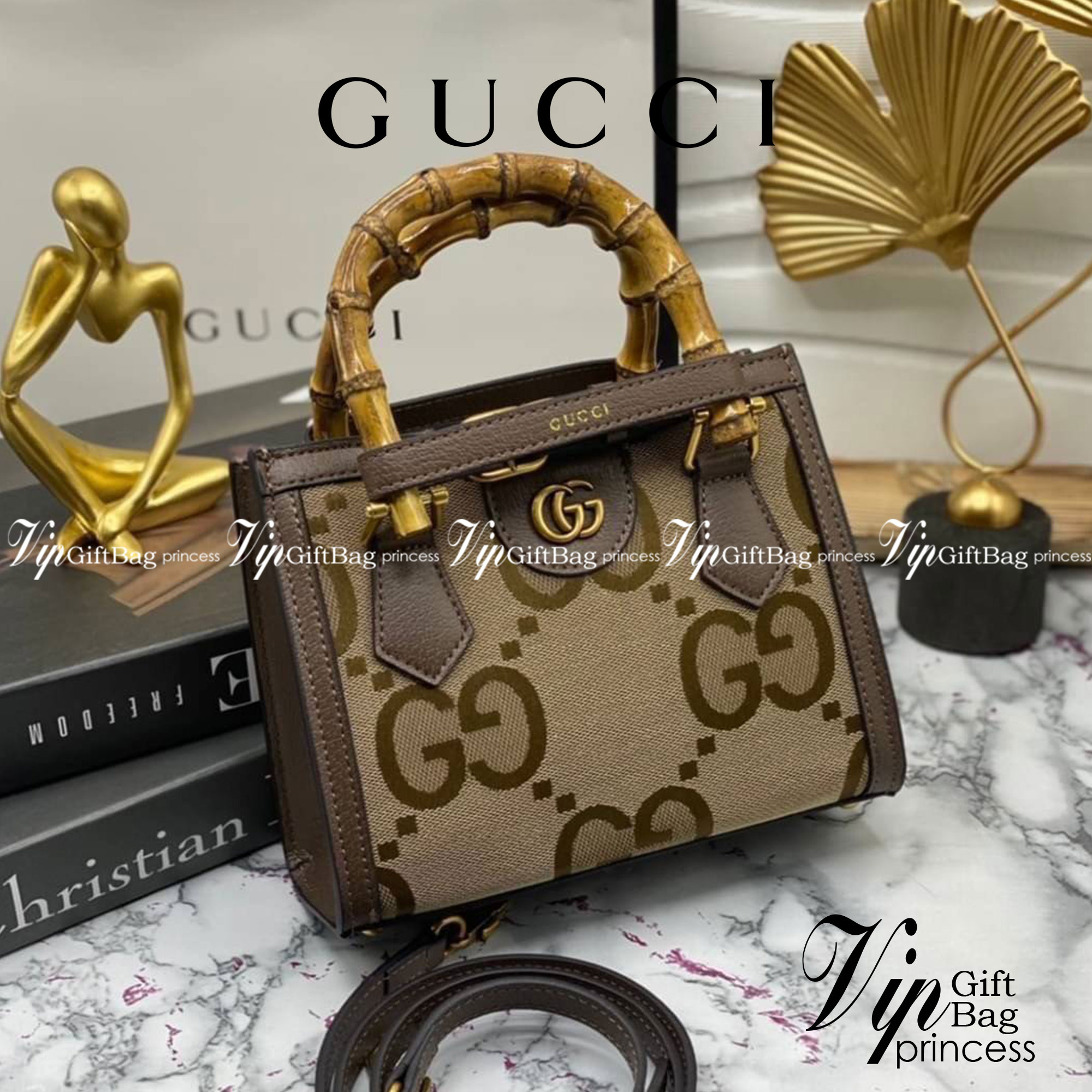 หนังแท้ Gucci Diana jumbo GG tote bag Mini พร้อมส่งที่ไทย Brown Camel and ebony jumbo GG canvas ภาพสินค้าถ่ายจากงานขายจริง ใช้งานต่างประเทศได้ค่ะ