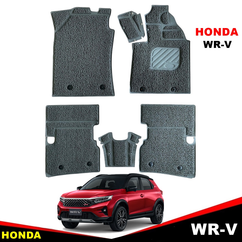 พรมดักฝุ่นไวนิล HONDA WR-V 5ที่นั่ง พรมดักฝุ่นรถยนต์ ฮอนด้า ดับเบิ้ลยูอาร์วี สีเทา รีดขอบ เข้ารูป 5ชิ้น