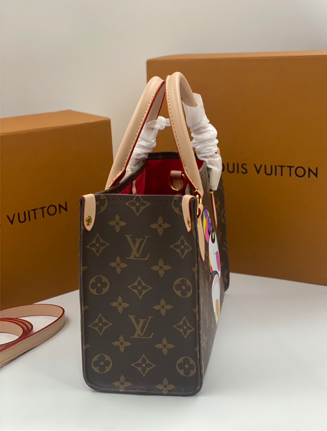 ORI | LV x TM OnTheGo BB Tote Bag กระเป๋าทรงโท้ทไซส์เล็กหนังแท้แคนวาสแท้ คอลใหม่พิมพ์ลาย Murakami สีสันสดใส